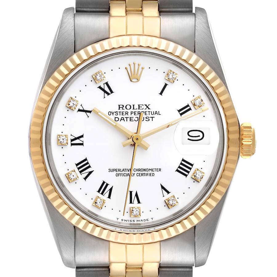 Rolex Datejust Steel Yellow Gold White Diamond Dial Vintage Mens Watch 16013 SwissWatchExpo