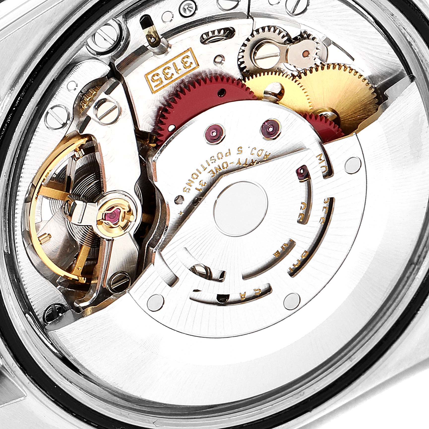 This close-up image shows the intricate internal mechanism and movement of the Rolex Turn-o-Graph 16263 Men's Steel and Gold (two tone) Champagne Dial 16263 Men's Steel and Gold (two tone) Champagne Dial watch.
