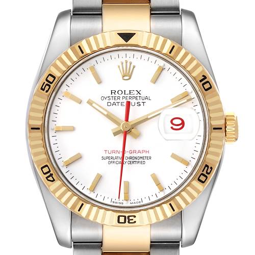 Photo of Rolex Datejust Turnograph Steel Yellow Gold White Dial Mens Watch 116263
