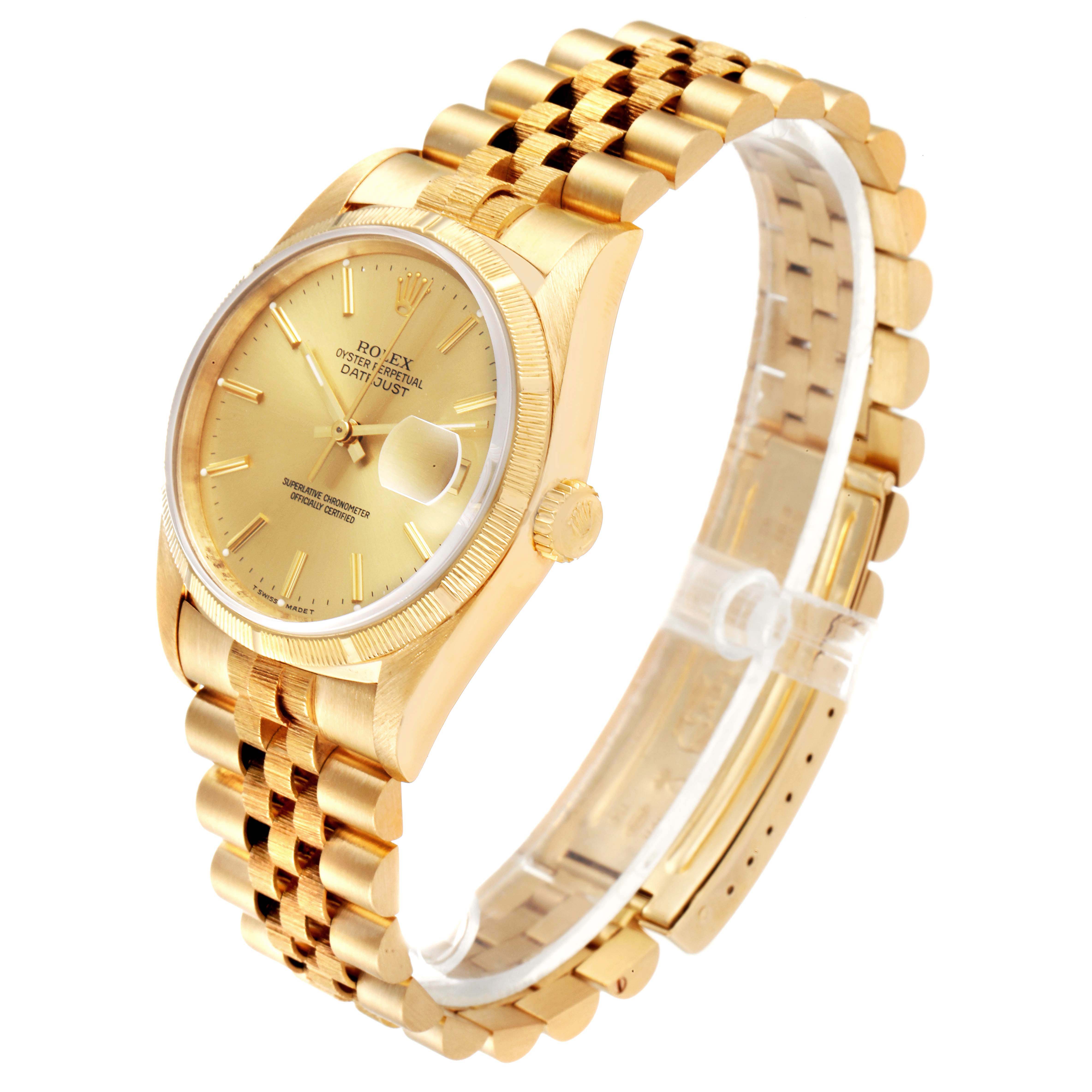 The image shows a Rolex Datejust 16248 Men's Yellow Gold Champagne Dial 16248 Men's Yellow Gold Champagne Dial watch at a three-quarter angle, highlighting the gold bracelet, face, and crown.