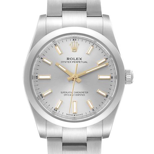 Photo of Rolex Oyster Perpetual 34mm Silver Dial Steel Mens Watch 124200 Box Card