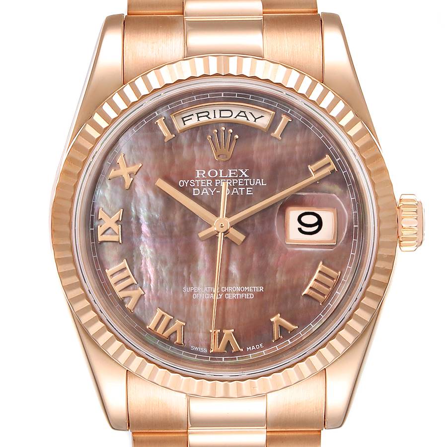 Rolex President Day Date Everose Gold MOP Dial Mens Watch 118235 Box Papers SwissWatchExpo