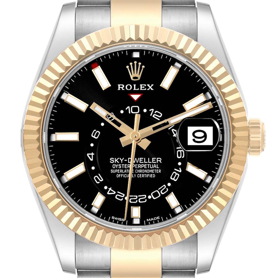 Rolex Sky Dweller Steel Yellow Gold Black Dial Mens Watch 326933 Unworn SwissWatchExpo