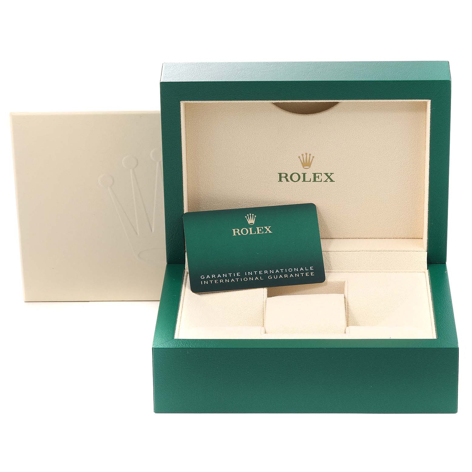 This image shows the open box and warranty card of a Rolex Submariner 126613LB Men's Steel and Gold (two tone) Blue Dial 126613LB Men's Steel and Gold (two tone) Blue Dial watch.
