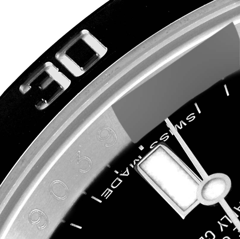 The image shows a close-up of the dial and bezel, featuring the "30" mark on the Rolex Submariner 114060 Men's Stainless Steel Black Dial 114060 Men's Stainless Steel Black Dial watch.