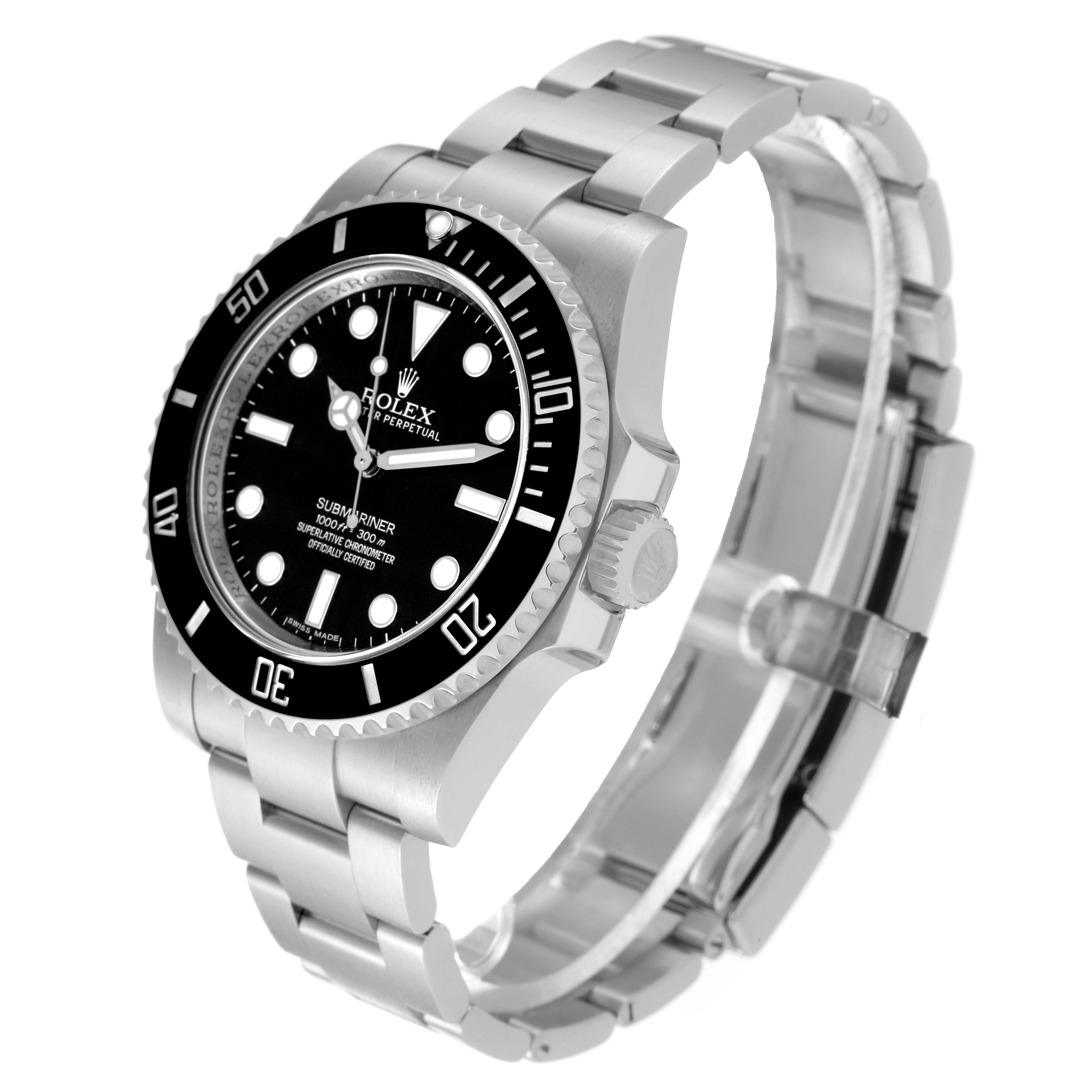 This image shows a Rolex Submariner 114060 Men's Stainless Steel Black Dial 114060 Men's Stainless Steel Black Dial watch at a three-quarter angle, highlighting the face, bezel, case, and bracelet.