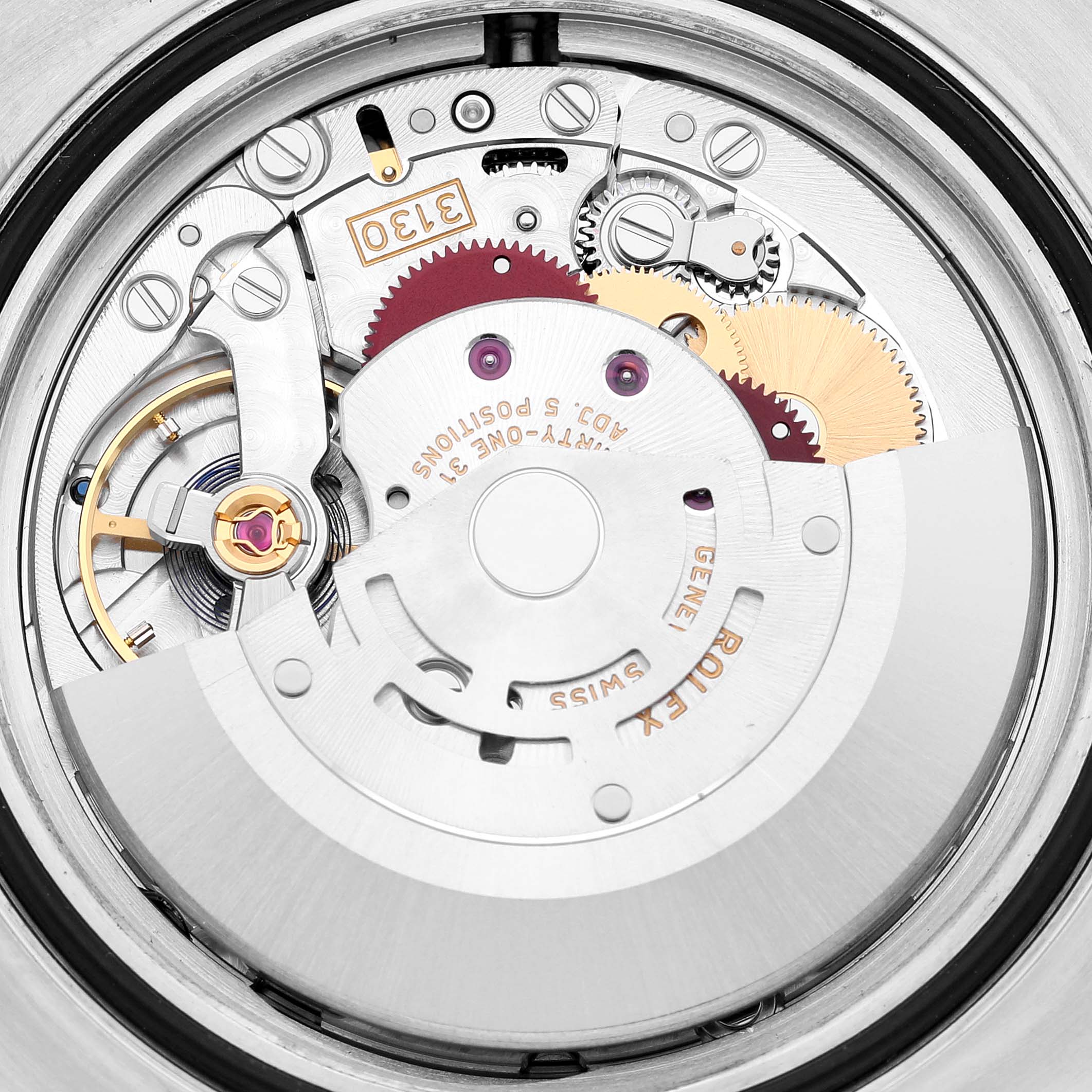 The image shows the internal movement mechanism of a Rolex Submariner 114060 Men's Stainless Steel Black Dial 114060 Men's Stainless Steel Black Dial watch from a top-down angle.