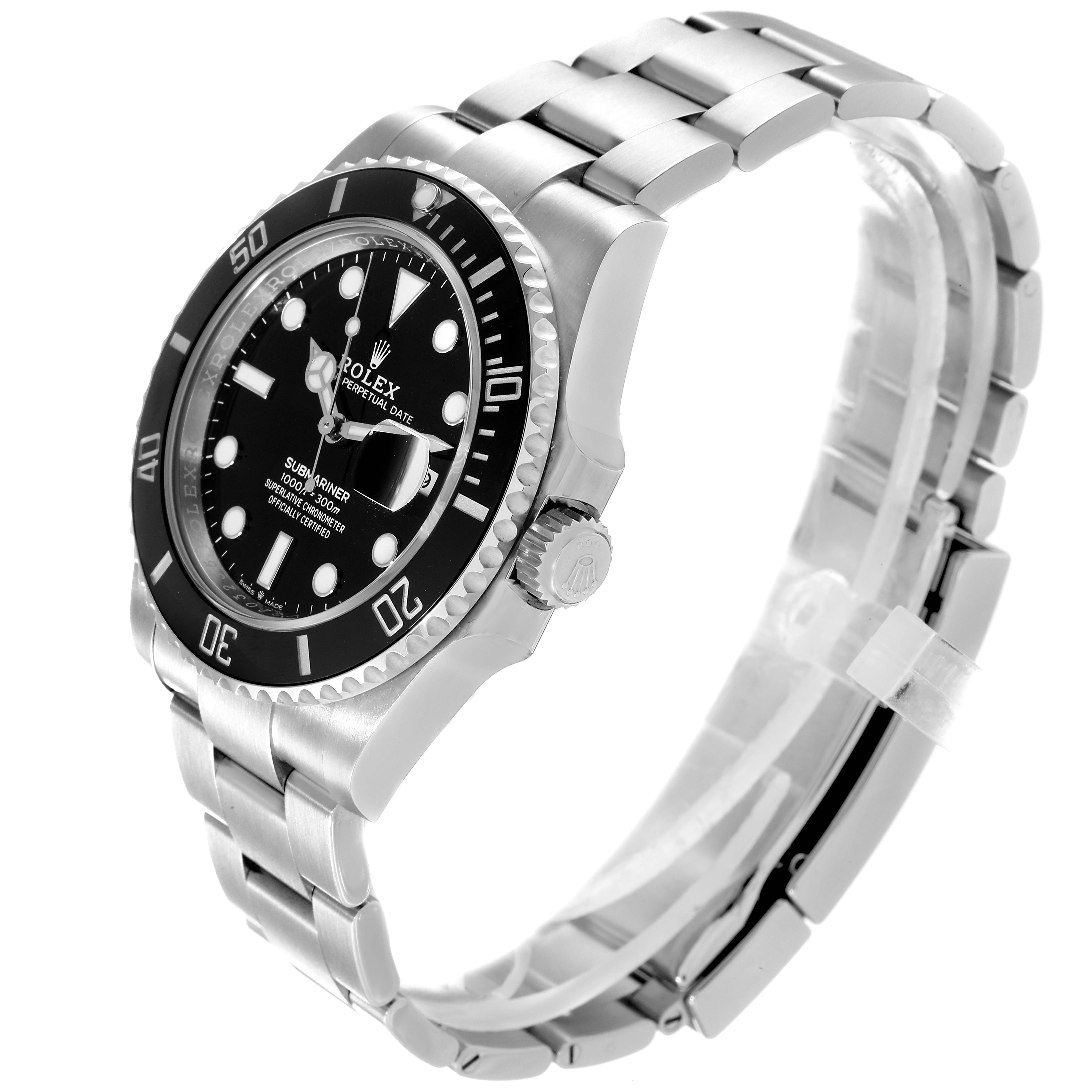 The Rolex Submariner 126610 Men
s Stainless Steel Black Dial 126610 Men
s Stainless Steel Black Dial watch is shown at a slight angle, displaying the dial, bezel, crown, and part of the bracelet.