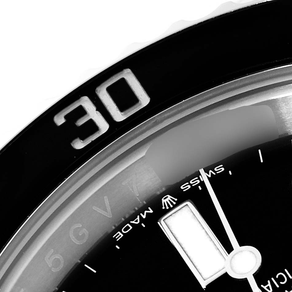 The image shows a close-up of the dial and bezel at the 30-minute mark of a Rolex Submariner 124060 Men
s Stainless Steel Black Dial 124060 Men
s Stainless Steel Black Dial watch.