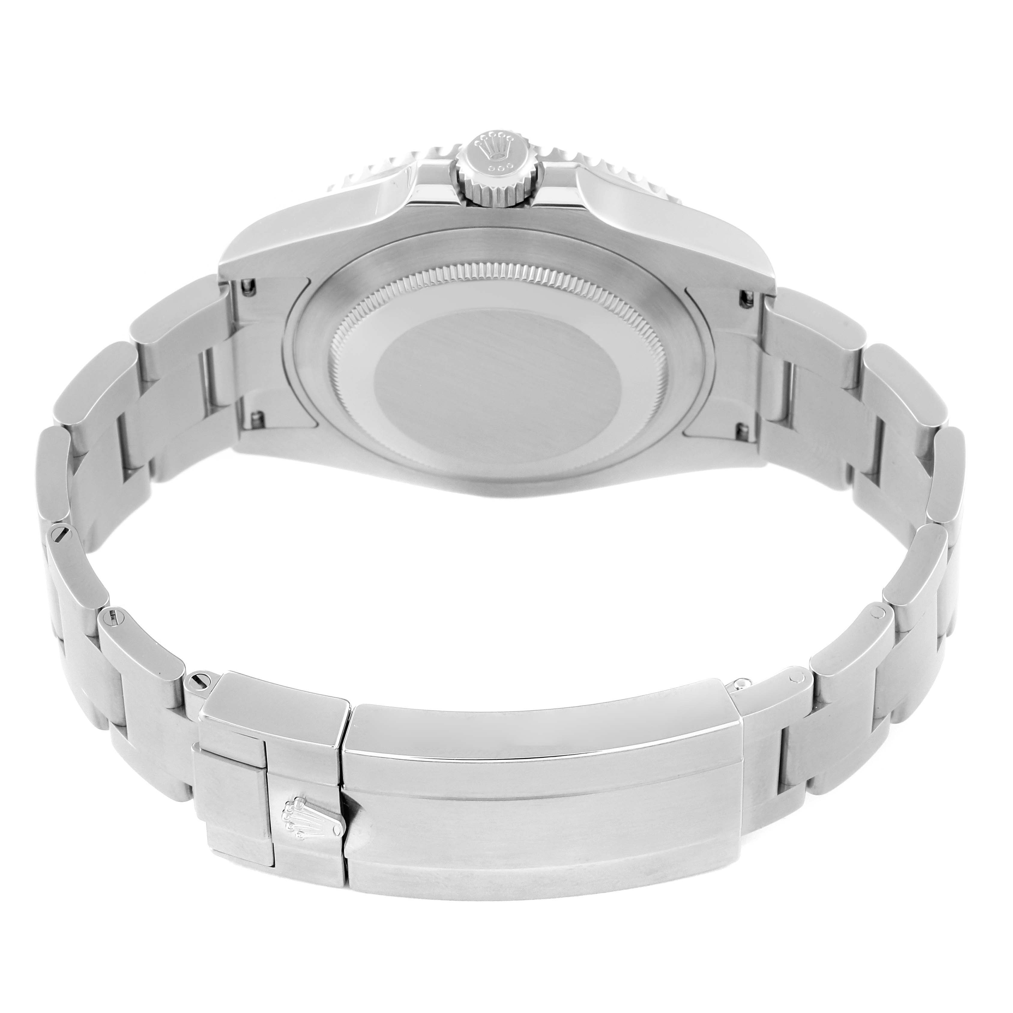 The image shows the backside and bracelet clasp of a Rolex Submariner 124060 Men
s Stainless Steel Black Dial 124060 Men
s Stainless Steel Black Dial watch.