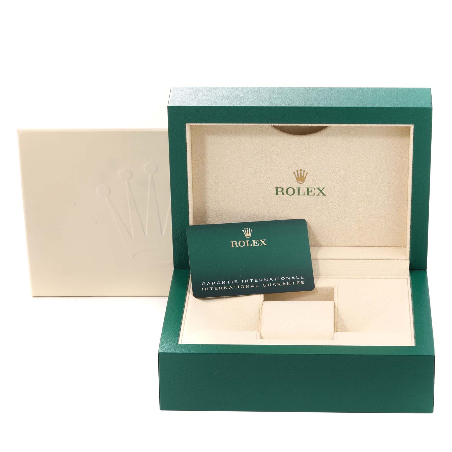 The image shows a Rolex Submariner 126610 Men's Stainless Steel Black Dial watch box and guarantee card from a front angle, without the actual watch.