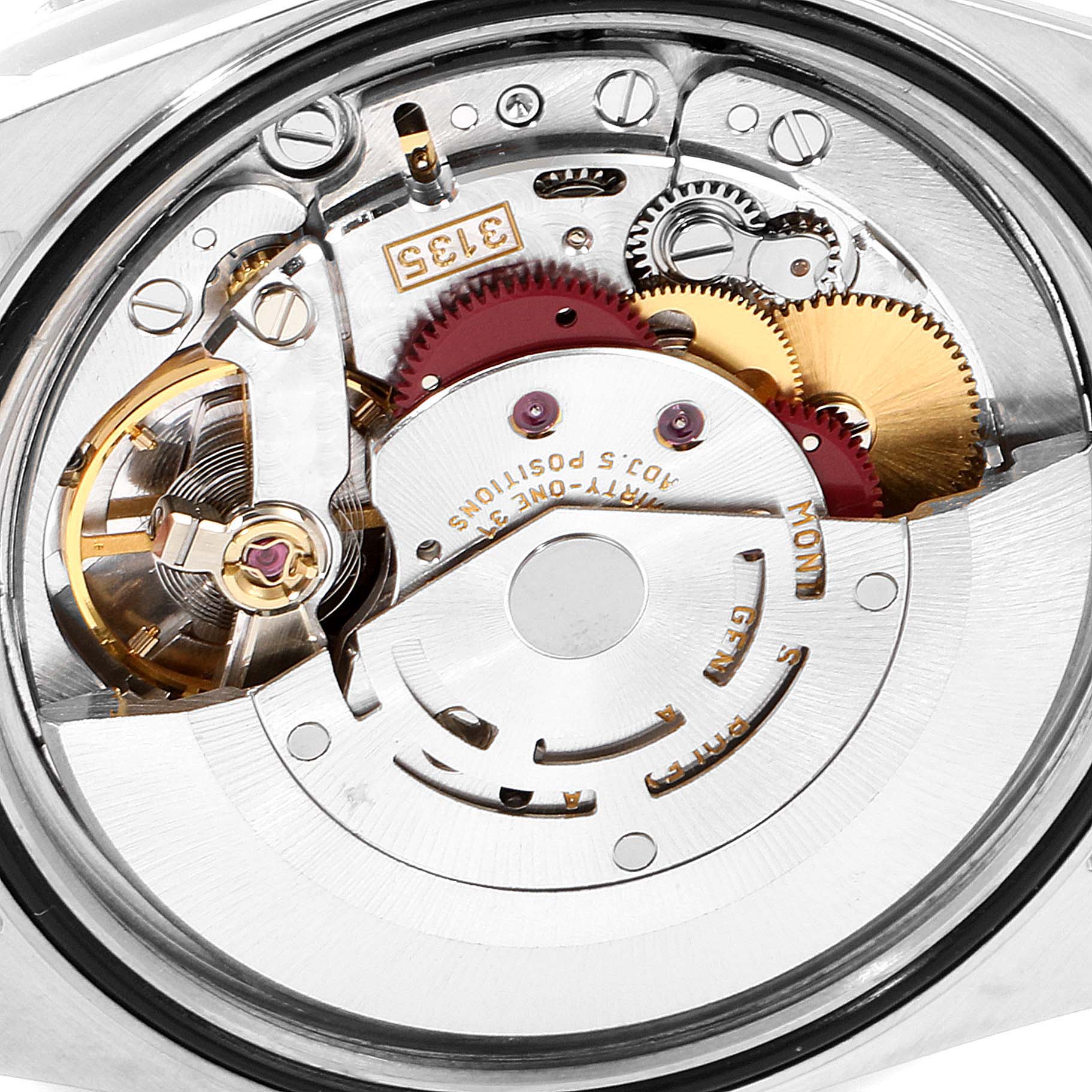 This image shows a close-up view of the movement mechanism and internal components of a Rolex Turn-o-Graph 16264 Men
s Stainless Steel Black Dial 16264 Men
s Stainless Steel Black Dial watch.