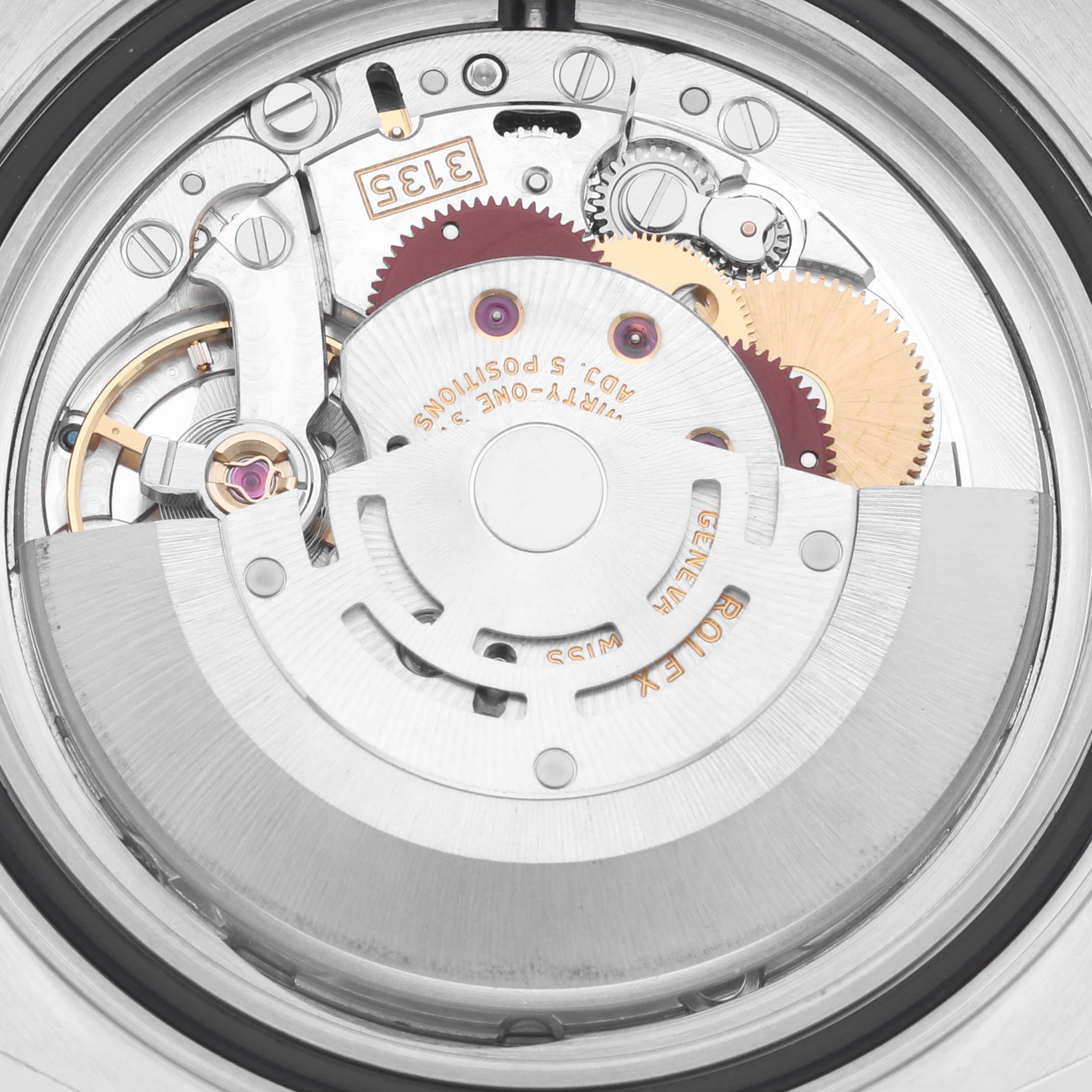 The image shows the movement of a Rolex Yacht-Master 16622 Men's Stainless Steel Silver Dial 16622 Men's Stainless Steel Silver Dial watch from a top-down angle.