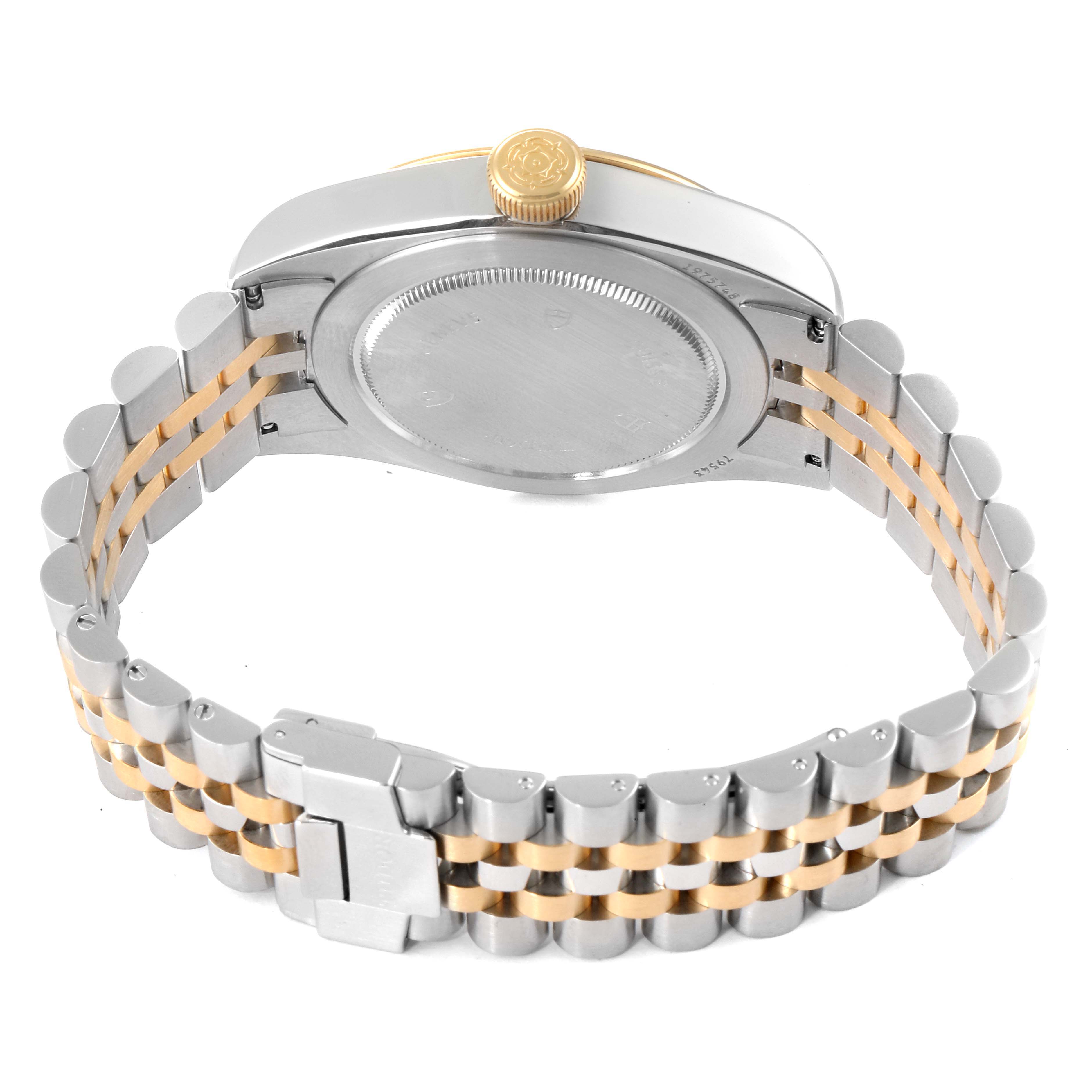 The image shows the back case and bracelet of the Tudor Heritage Black Bay 79543 Men's Steel and Gold (two tone) Champagne Dial 79543 Men's Steel and Gold (two tone) Champagne Dial watch from a rear angle.