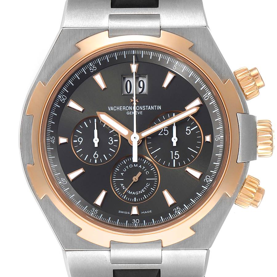 Vacheron Constantin Overseas Steel Rose Gold Grey Dial Watch 49150 Box Papers SwissWatchExpo