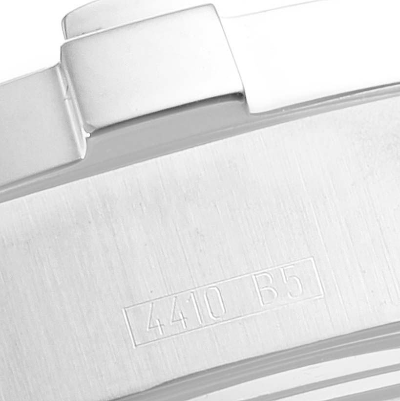 The image shows a close-up of the clasp and part of the bracelet of a Breitling Superocean A17390 Men's Stainless Steel Blue Dial A17390 Men's Stainless Steel Blue Dial watch, with visible serial numbers.