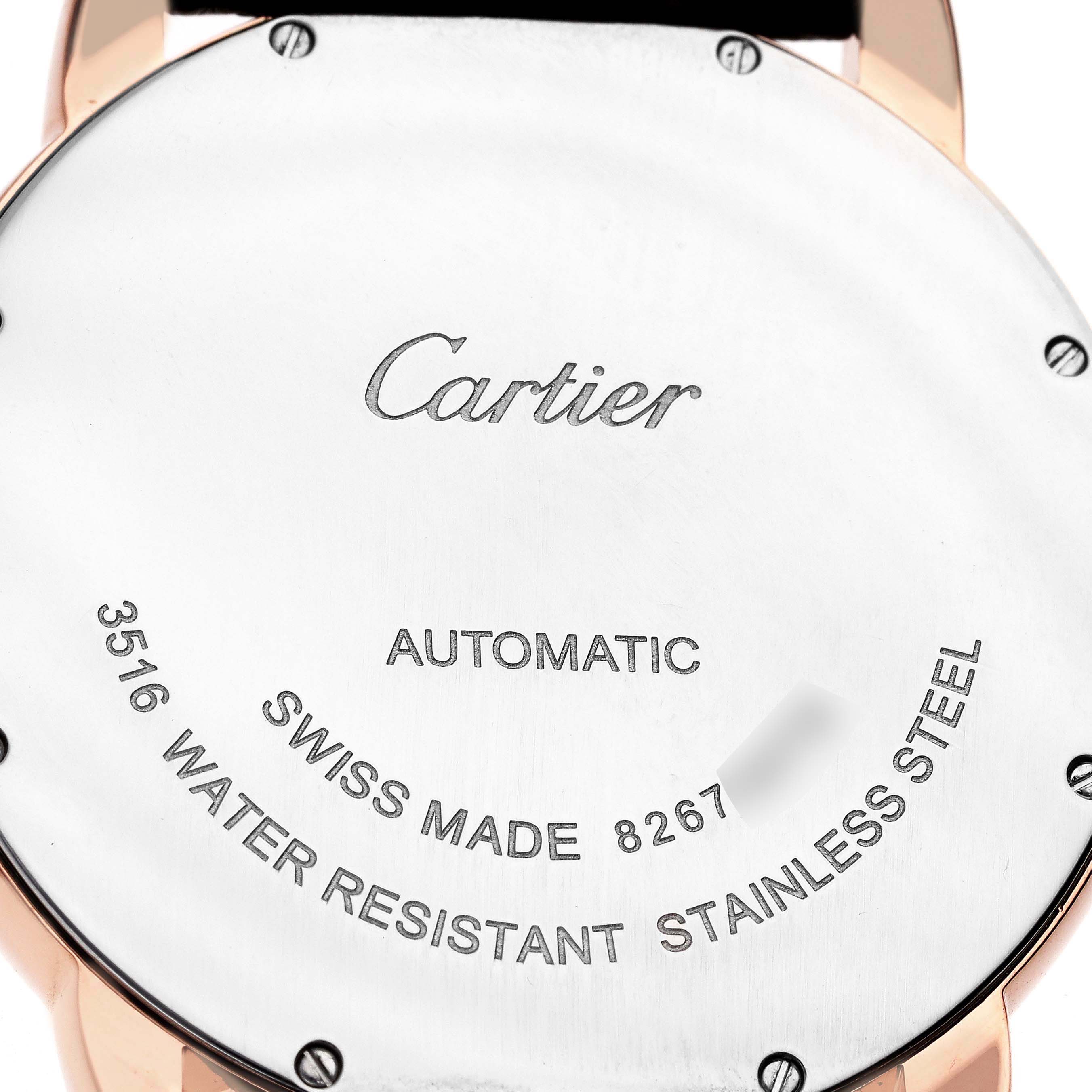 The image shows the back case of the Cartier Ronde W6701009 Men's Steel and Gold (two tone) Silver Dial W6701009 Men's Steel and Gold (two tone) Silver Dial watch, highlighting its stainless steel material and markings.