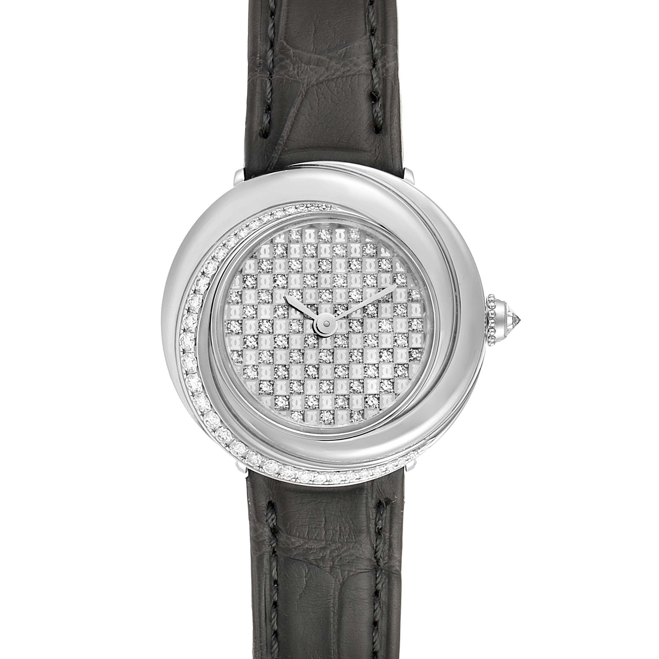 Cartier Trinity White Gold Pave Diamond Dial Ladies Watch 2444 ...