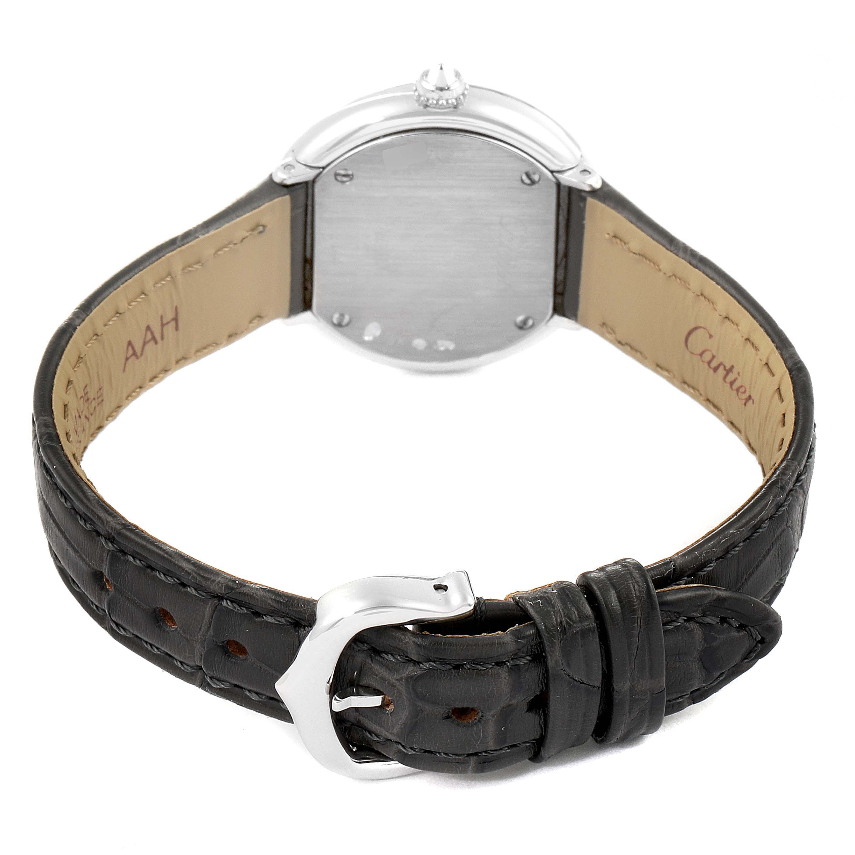 The image shows the back view of the Cartier Trinity 2444 Women's White Gold Silver Dial 2444 Women's White Gold Silver Dial model watch, including the strap, buckle, and case back.