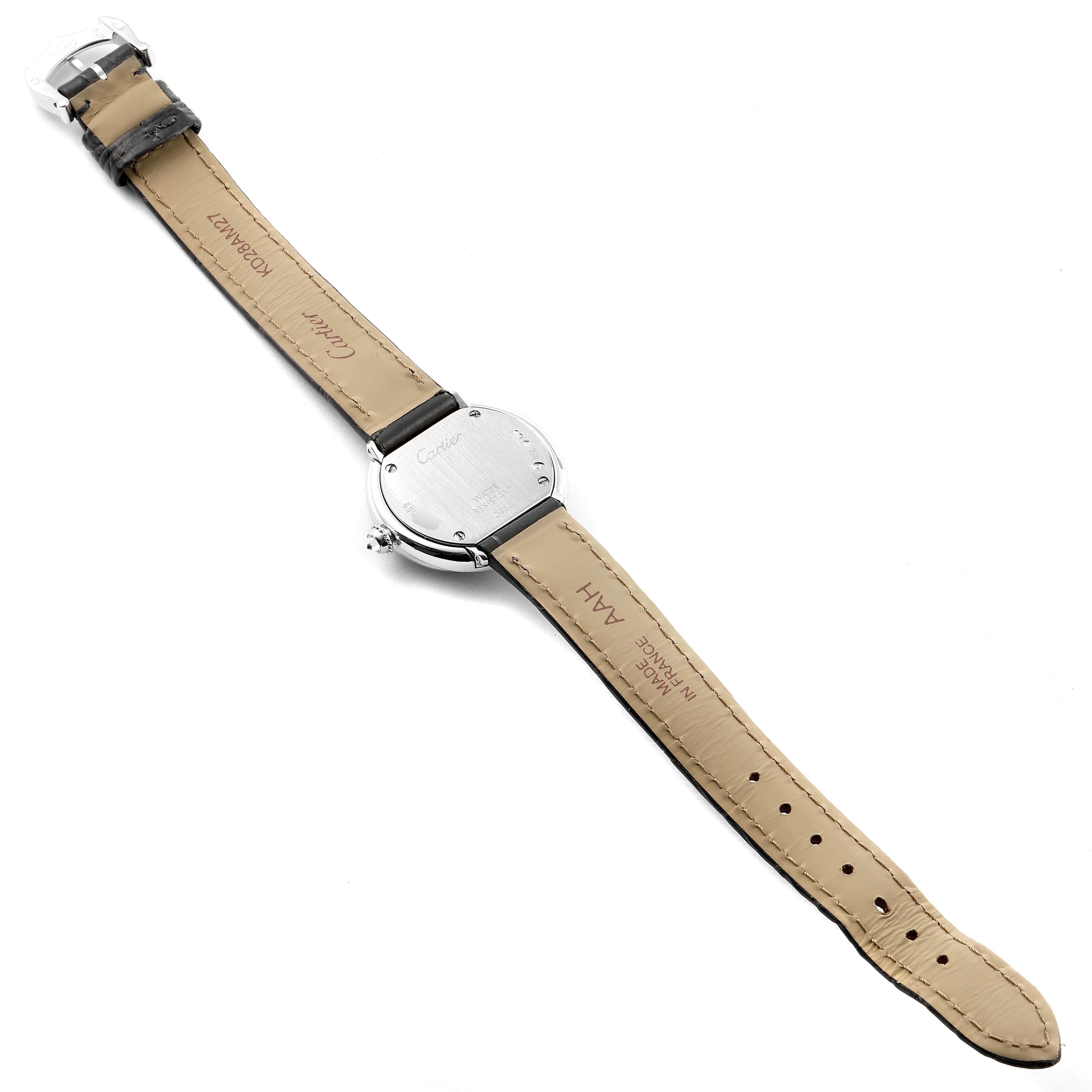 The image shows the back view of the Cartier Trinity 2444 Women's White Gold Silver Dial 2444 Women's White Gold Silver Dial watch, including the strap, buckle, and case back.