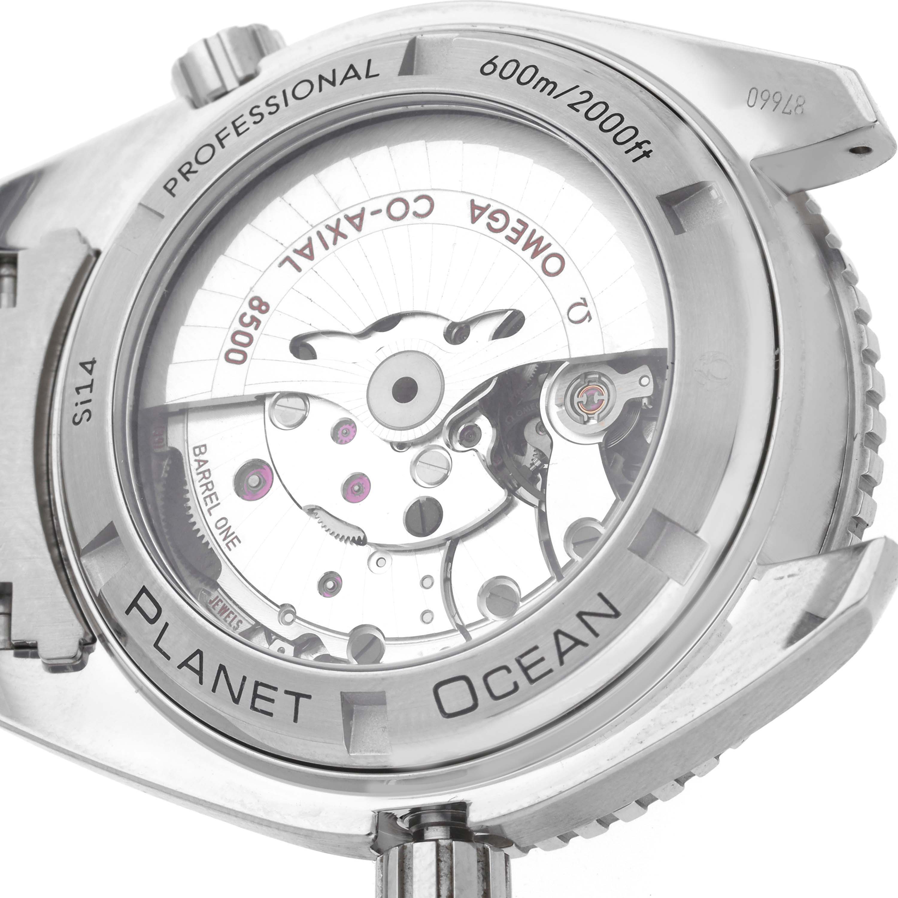 The Omega Seamaster 232.30.42.21.01.003 Men's Stainless Steel Black Dial 232.30.42.21.01.003 Men's Stainless Steel Black Dial is shown from the back, displaying its transparent case back and internal mechanics.