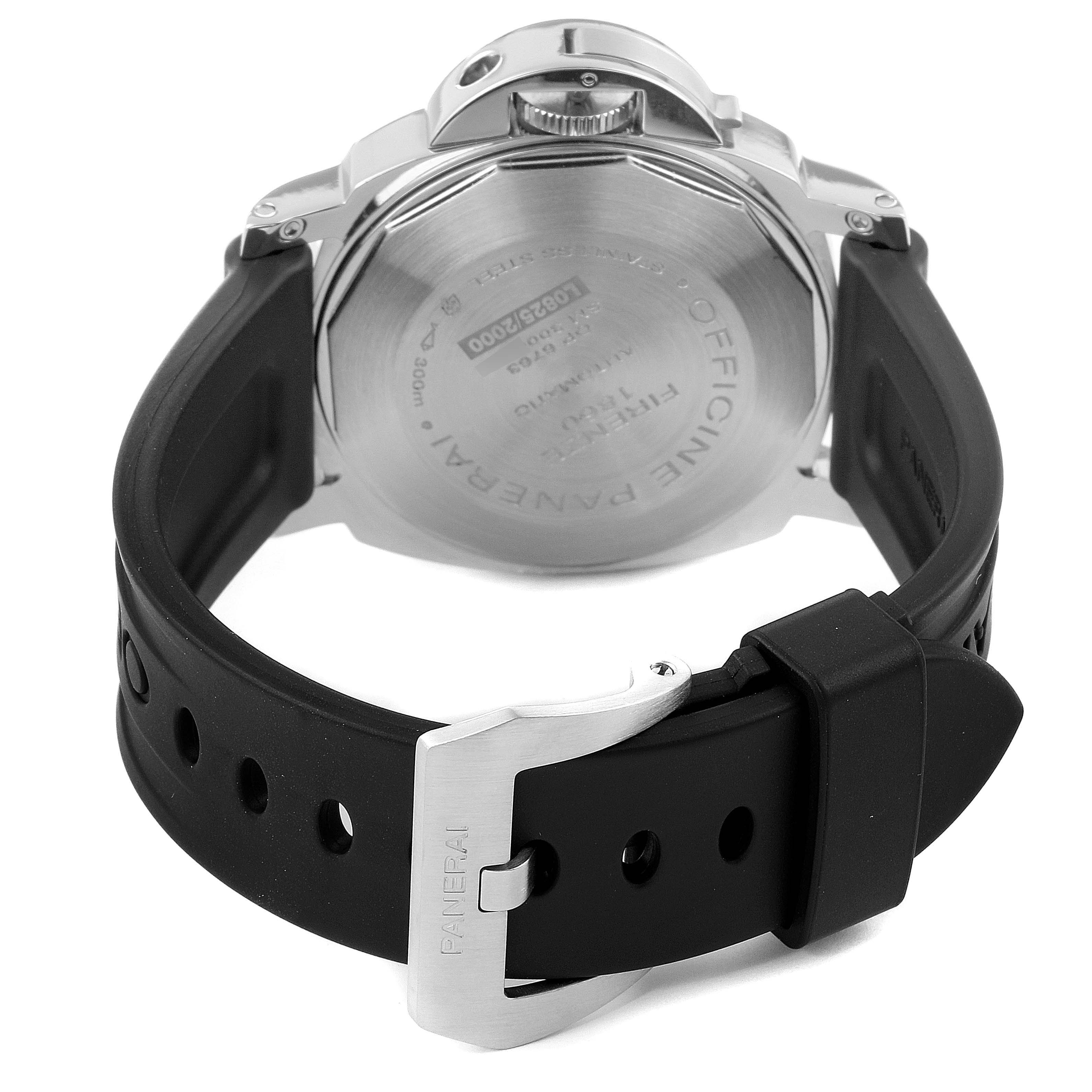 This image shows the back case and buckle strap of a Panerai Luminor PAM00104 Men
s Stainless Steel Black Dial PAM00104 Men
s Stainless Steel Black Dial watch.