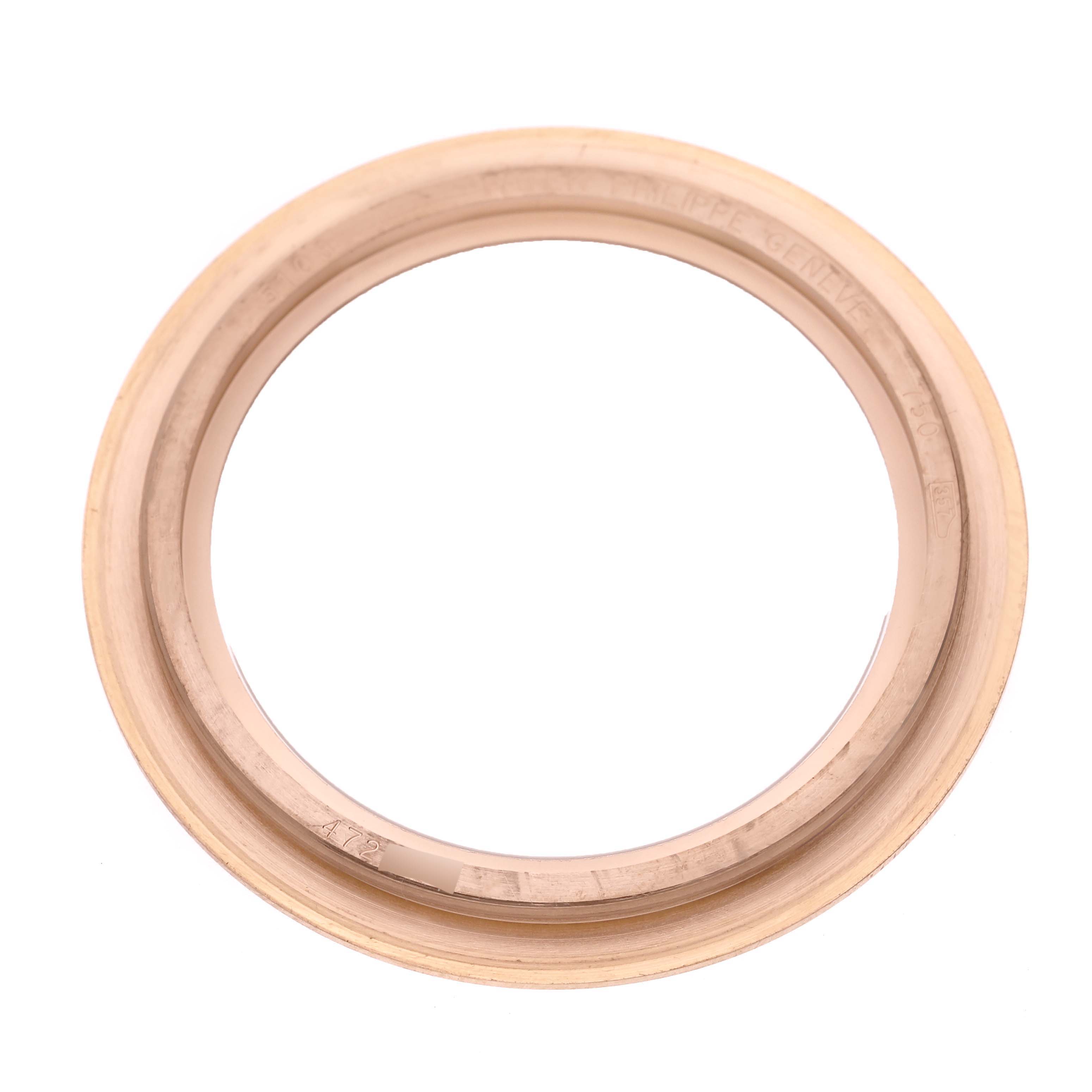 The image shows a Patek Philippe Calatrava 5108R-001 Men's Rose Gold White Dial 5108R-001 Men's Rose Gold White Dial watch bezel seen from a top-down angle.