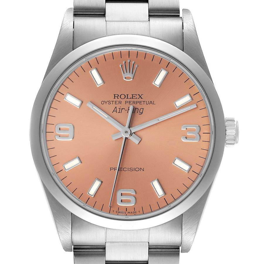 Rolex Air King 34mm Salmon Dial Domed Bezel Steel Mens Watch 14000 Papers SwissWatchExpo