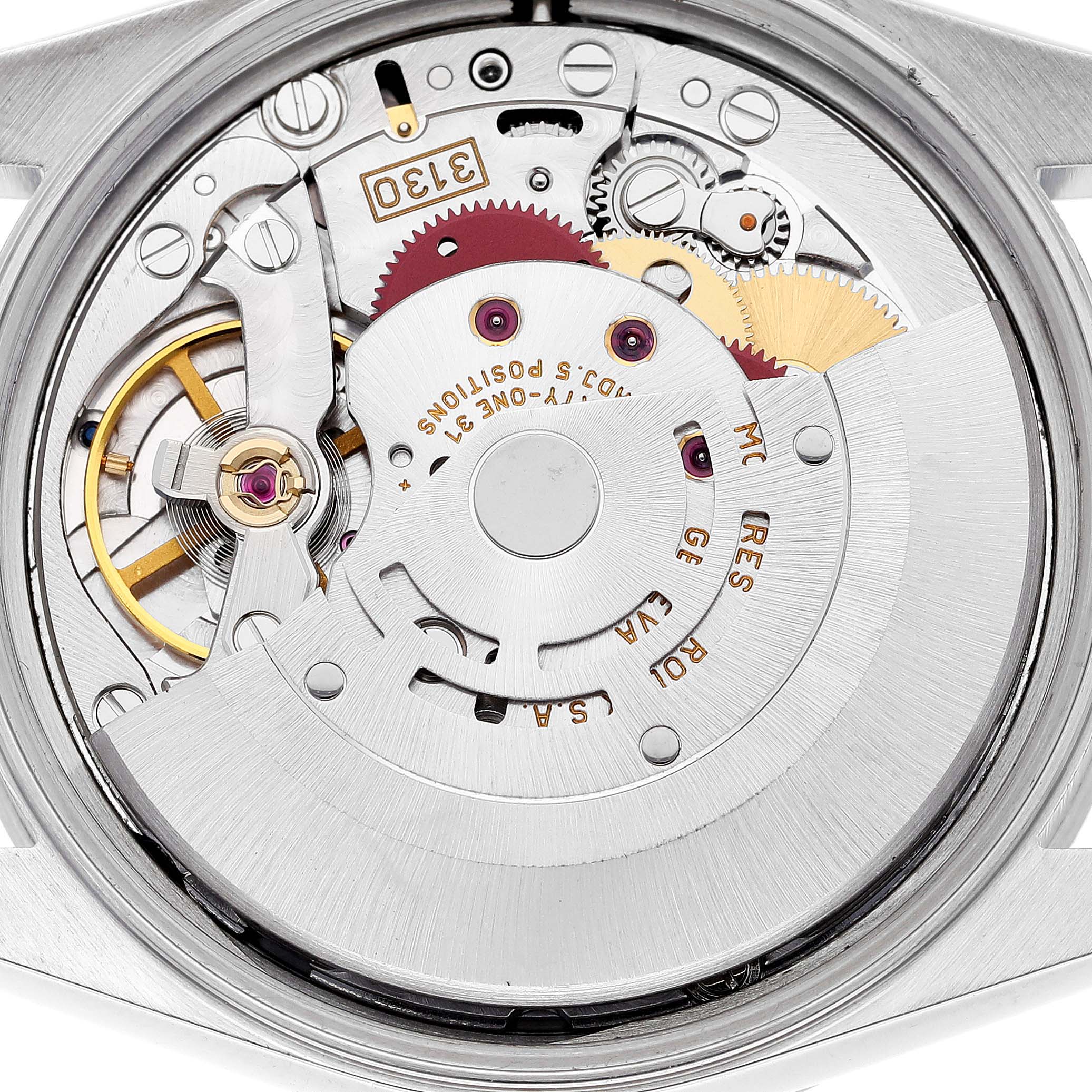 The image shows the Rolex Air-King 14010M Men's Stainless Steel Black Dial 14010M Men's Stainless Steel Black Dial watch movement mechanism from a rear angle.