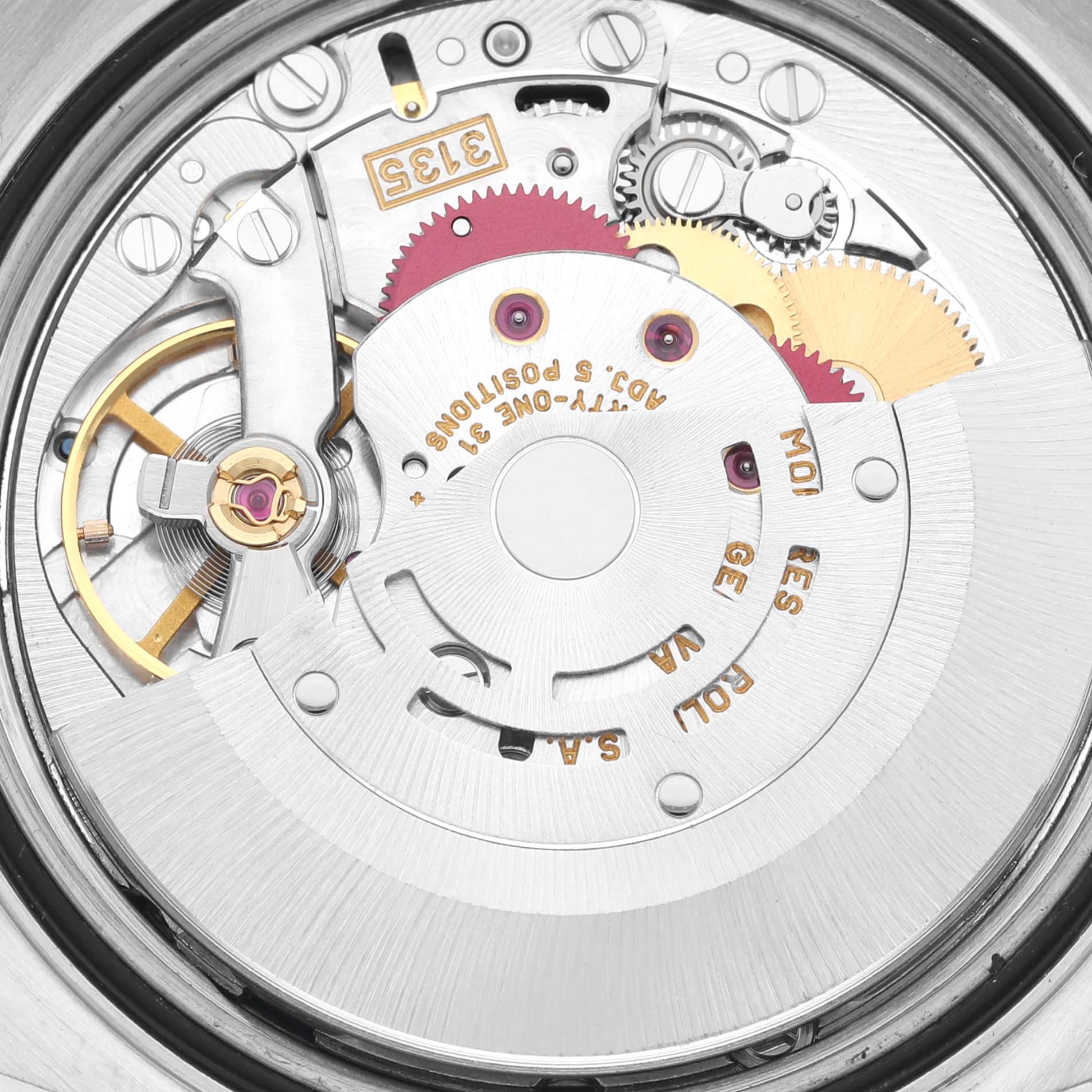 This image shows the inner mechanics and movement components of the Rolex Datejust 16233G Men's Steel and Gold (two tone) Blue Dial 16233G Men's Steel and Gold (two tone) Blue Dial model.