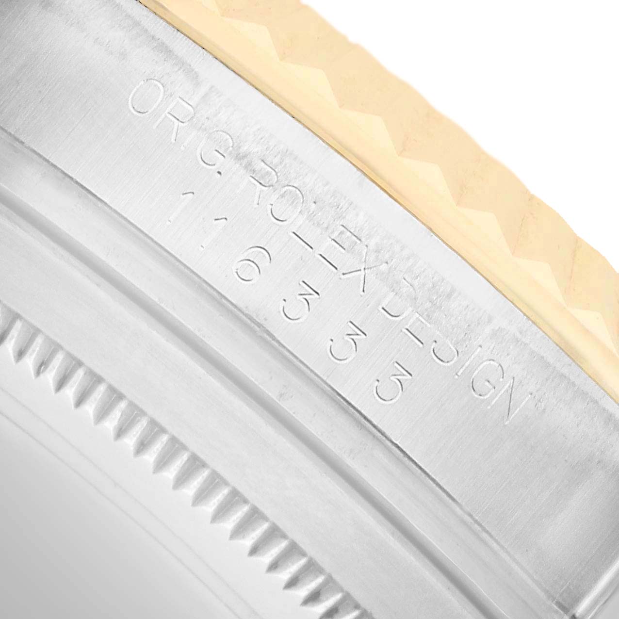 The image shows a close-up of the Datejust 41 by Rolex, highlighting the case side and fluted bezel.