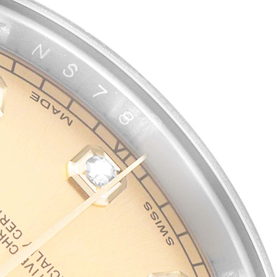 The image shows a close-up of the Rolex Datejust 41 116333 Men's Steel and Gold (two tone) Champagne Dial watch face, highlighting the dial, hour marker, and partial bezel.