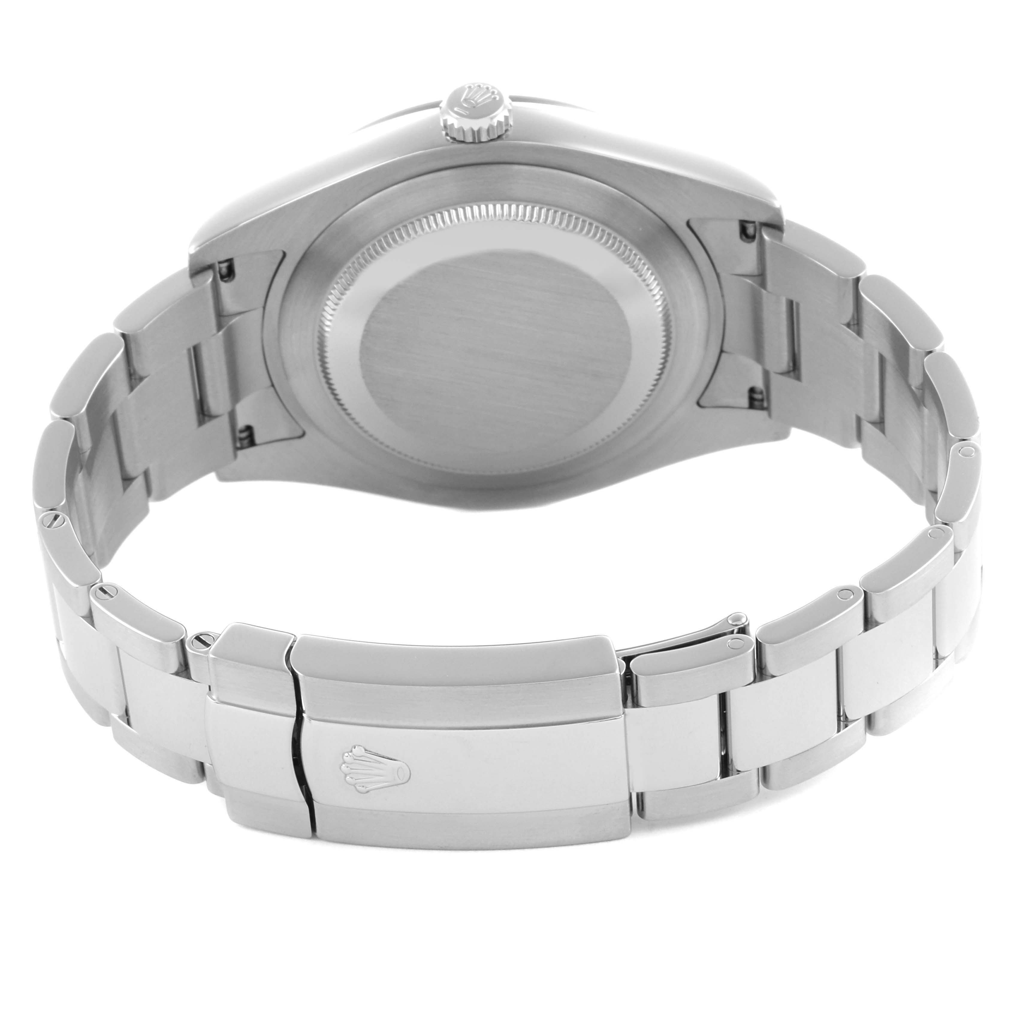 The image shows the back and bracelet of a Rolex Datejust 41 116334 Men's Stainless Steel White Dial 116334 Men's Stainless Steel White Dial, highlighting the clasp and case back at a rear angle.