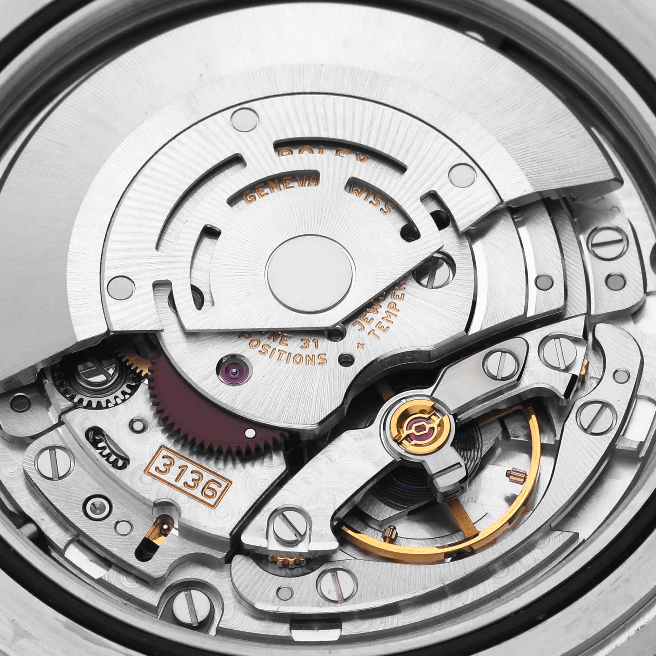The image shows a close-up of the movement mechanics of a Rolex Datejust 41 116334 Men's Stainless Steel White Dial 116334 Men's Stainless Steel White Dial watch.