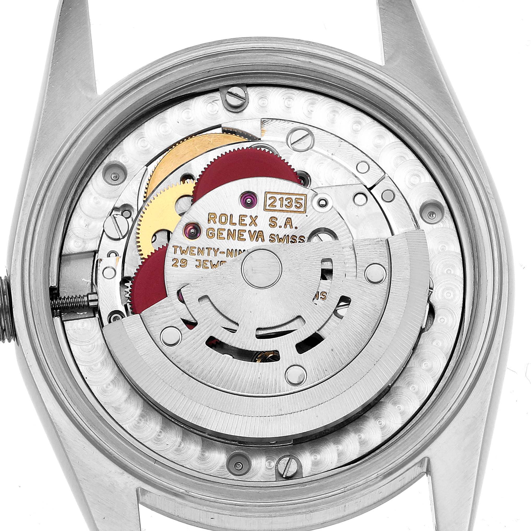 The image shows the Rolex Datejust 68240 Women's Stainless Steel Pink Dial watch from the back, highlighting its movement and rotor.