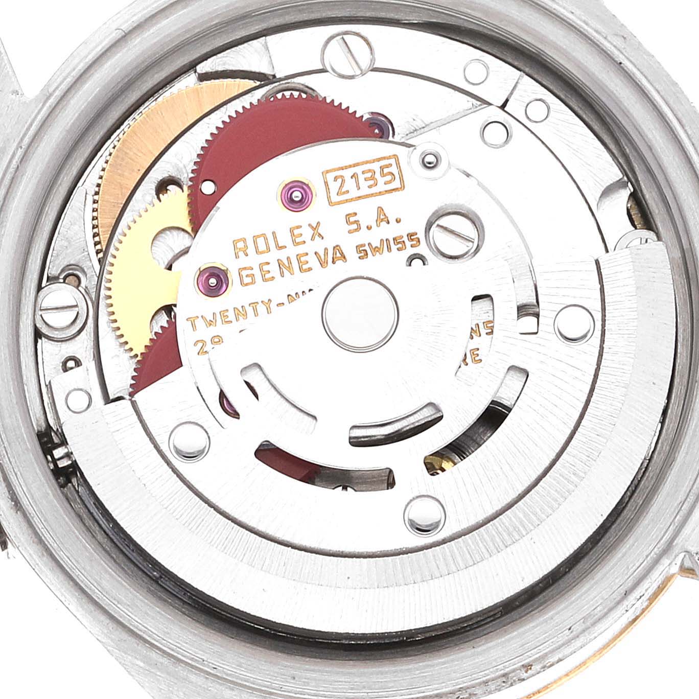 The image shows the internal movement mechanism of a Rolex Datejust 69173 Women's Steel and Gold (two tone) Champagne Dial 69173 Women's Steel and Gold (two tone) Champagne Dial watch, viewed from the back.