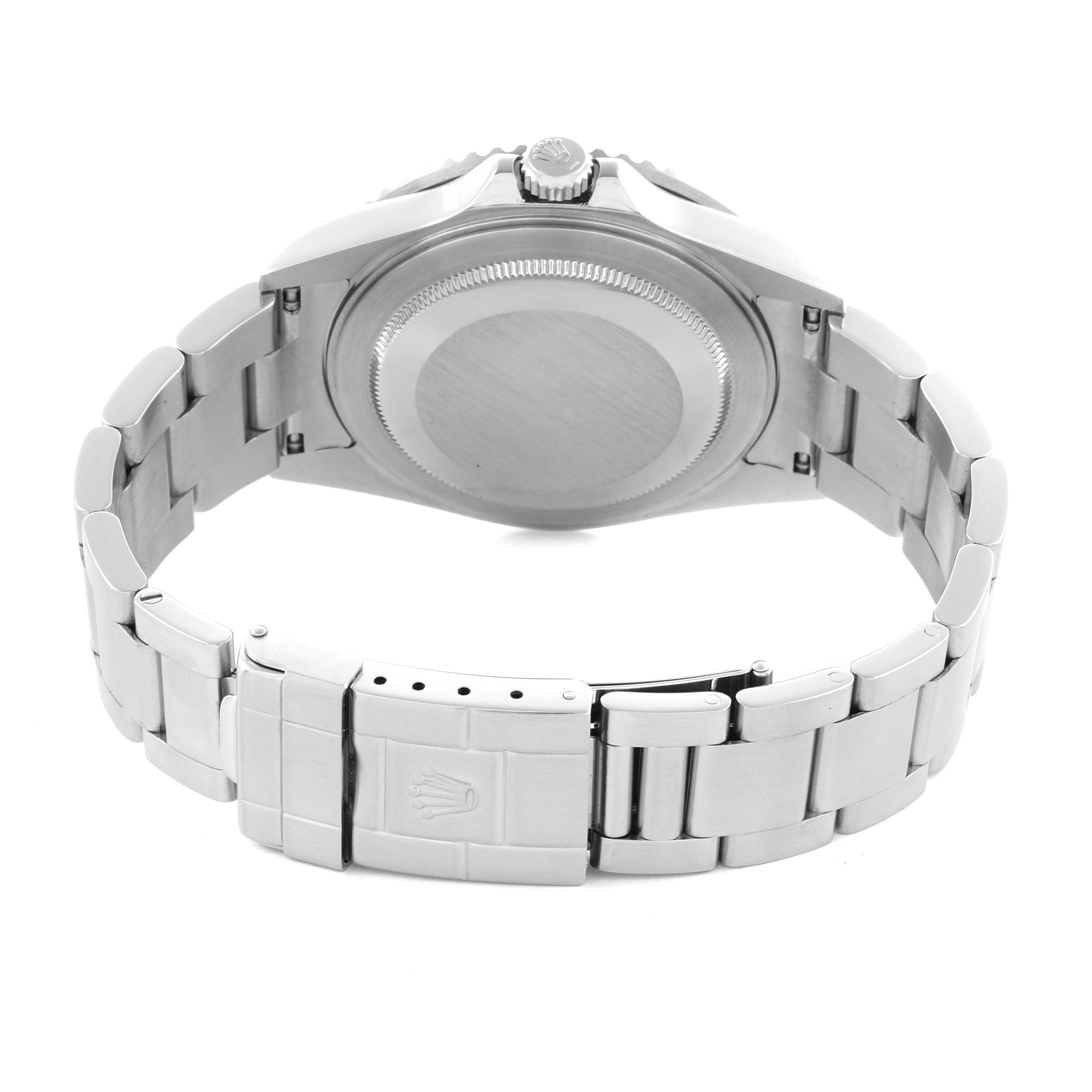 The image shows the back case and bracelet of a Rolex GMT-Master 16710 Men's Stainless Steel Black Dial 16710 Men's Stainless Steel Black Dial watch from a rear angle.