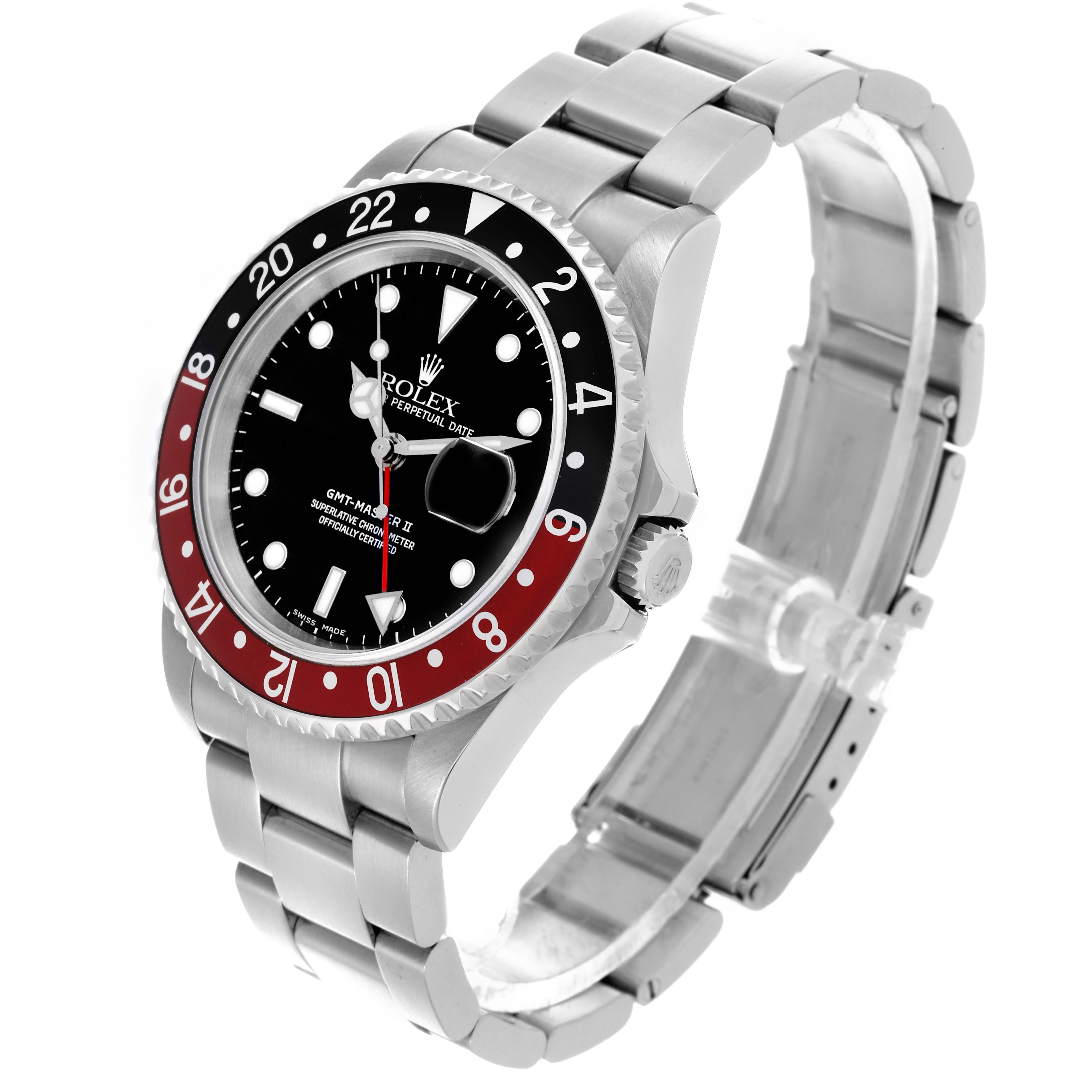 The Rolex GMT-Master 16710 Men
s Stainless Steel Black Dial 16710 Men
s Stainless Steel Black Dial watch is shown at a three-quarter angle, displaying the bezel, dial, and bracelet.