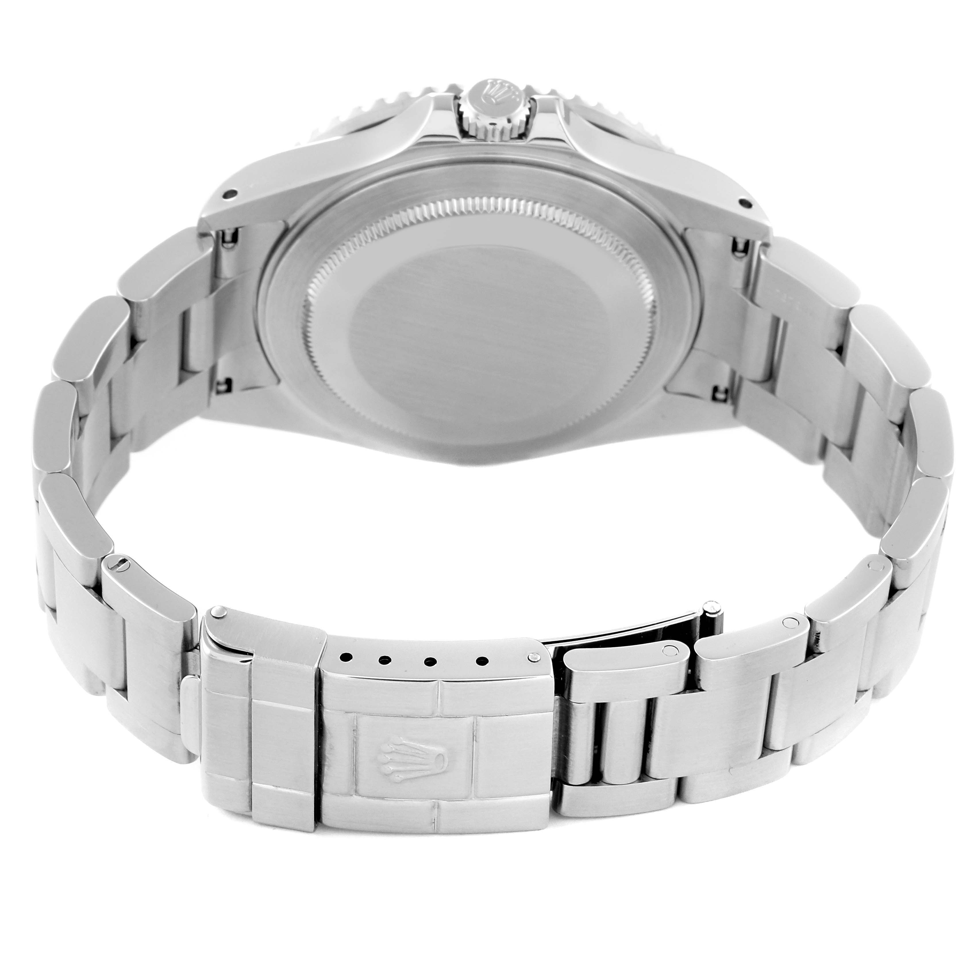 This image shows the back and clasp of the Rolex GMT-Master 16710 Men's Stainless Steel Black Dial 16710 Men's Stainless Steel Black Dial watch.