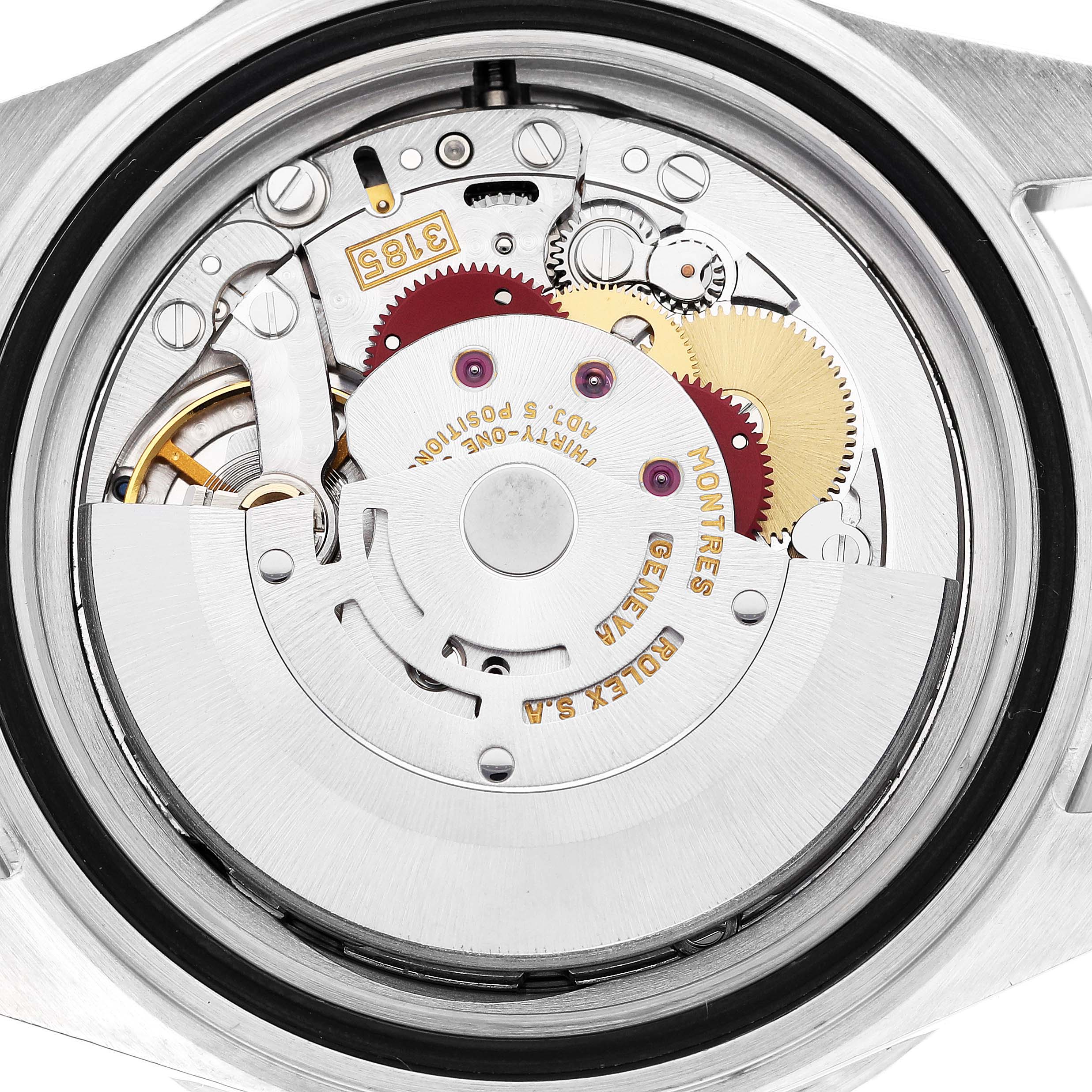 The image shows the internal mechanical movement of a Rolex GMT-Master 16710 Men's Stainless Steel Black Dial 16710 Men's Stainless Steel Black Dial watch, viewed from the back.