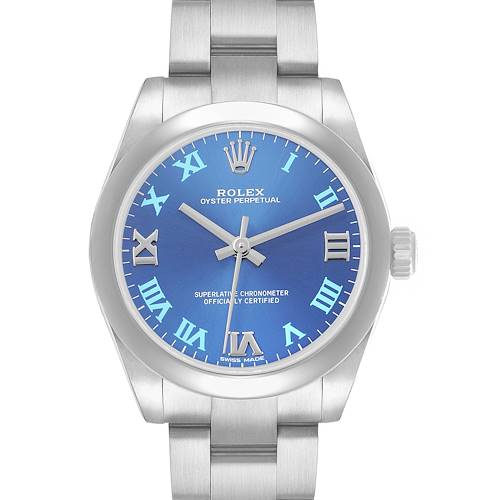 Photo of Rolex Oyster Perpetual Midsize 31 Steel Blue Dial Ladies Watch 177200 Card