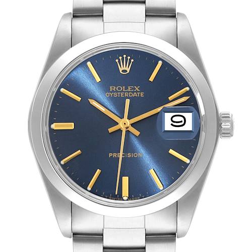 Photo of Rolex OysterDate Precision Blue Dial Vintage Steel Mens Watch 6694