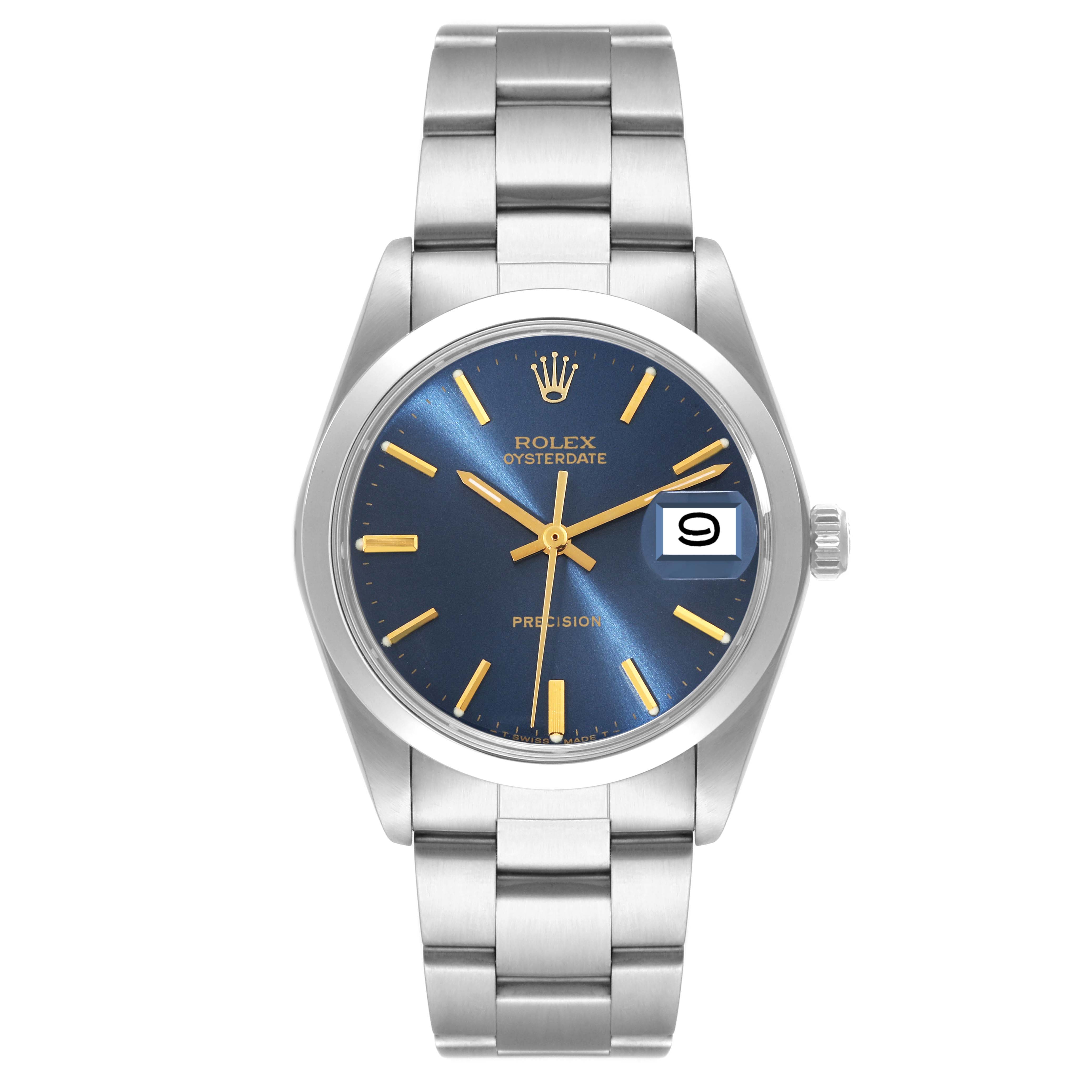 This Rolex Vintage Collection 6694 Men's Stainless Steel Blue Dial 6694 Men's Stainless Steel Blue Dial model is shown from a top-down angle, displaying the dial, bracelet, and crown.