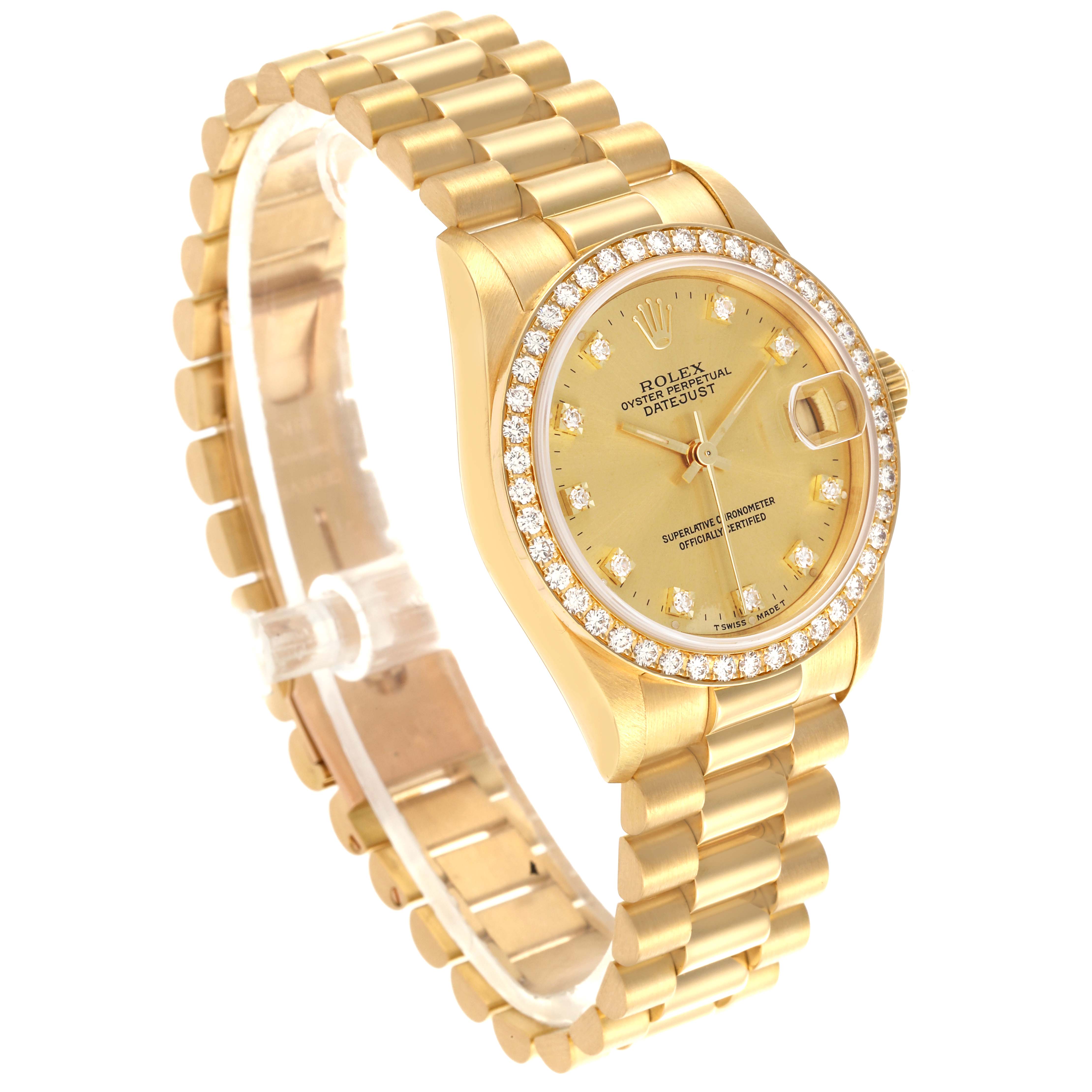 The Rolex Datejust Mid-Size is shown in a three-quarter view, displaying the face, bezel, and bracelet.