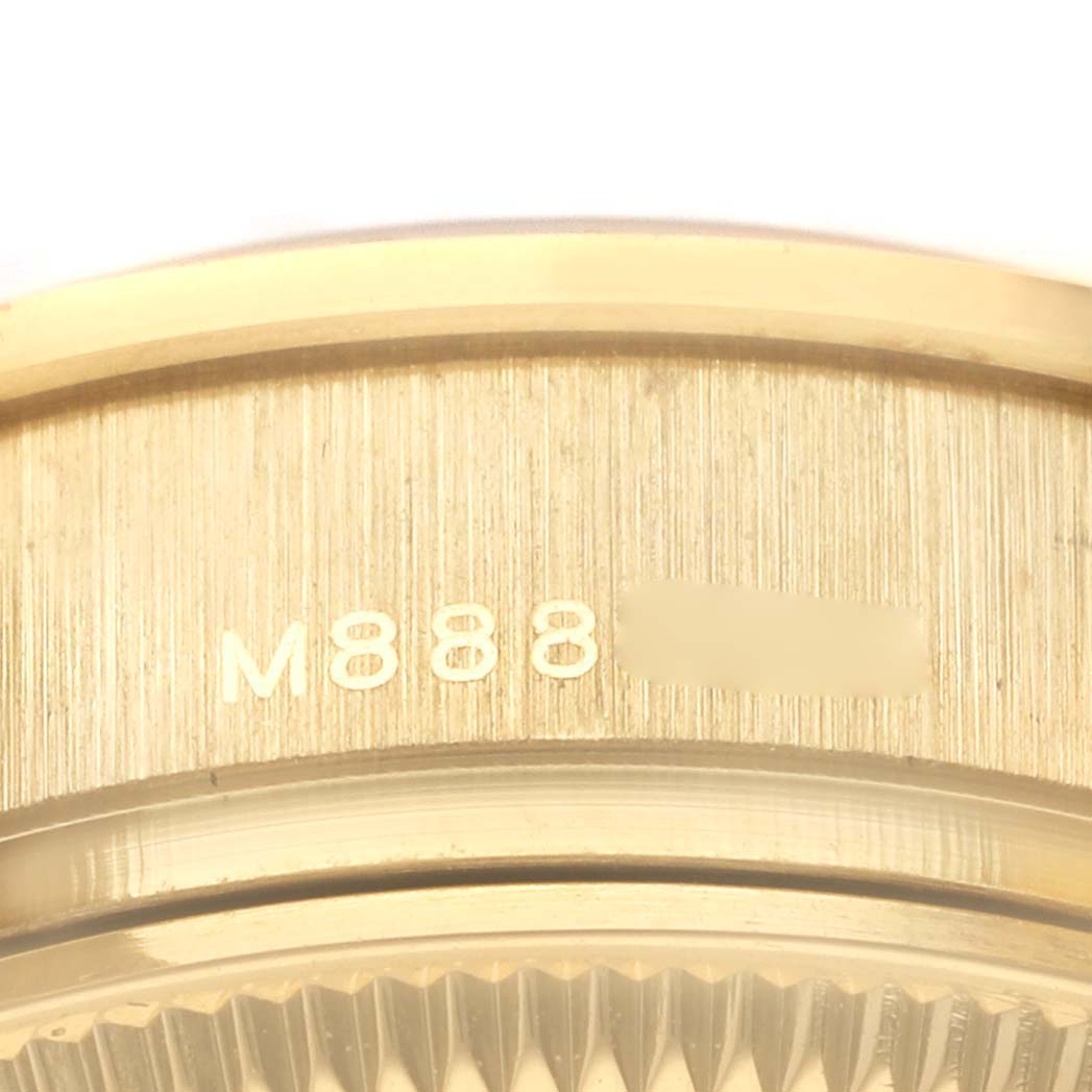 The image shows a close-up of the side and bezel of a Rolex President 179158 Women's Yellow Gold Champagne Dial 179158 Women's Yellow Gold Champagne Dial watch, highlighting the model number.