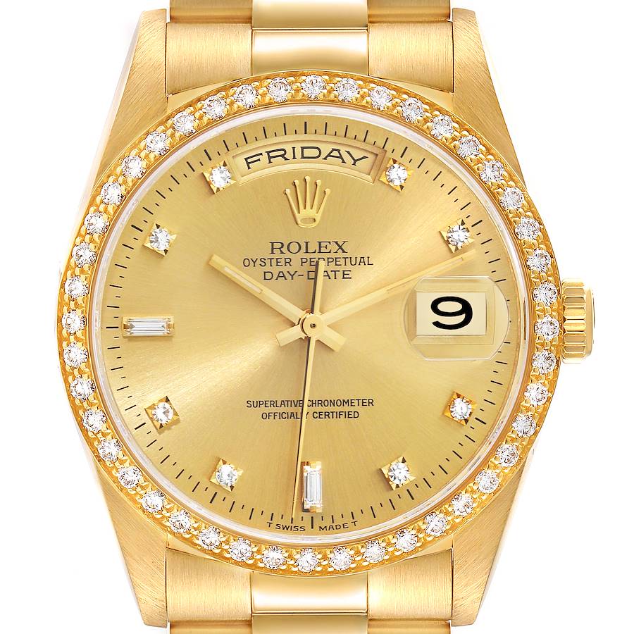 Rolex President Day Date 36mm Yellow Gold Diamond Mens Watch 18348 Box Papers SwissWatchExpo