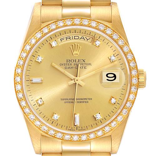 Photo of Rolex President Day Date 36mm Yellow Gold Diamond Mens Watch 18348 Box Papers