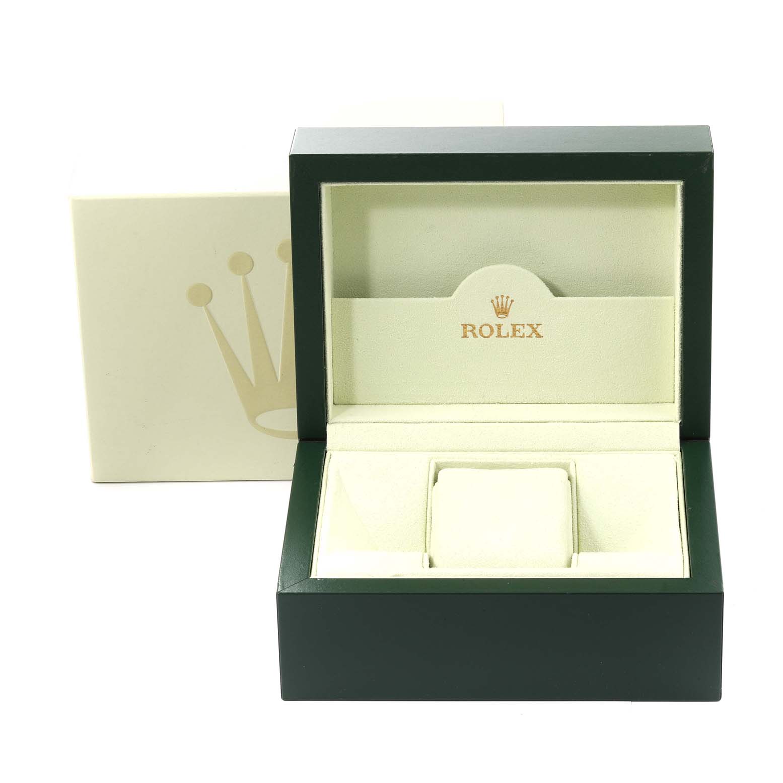 The image shows an open Rolex President 179179 Women's White Gold Silver Dial 179179 Women's White Gold Silver Dial watch box with a cushion, seen from a front angle.