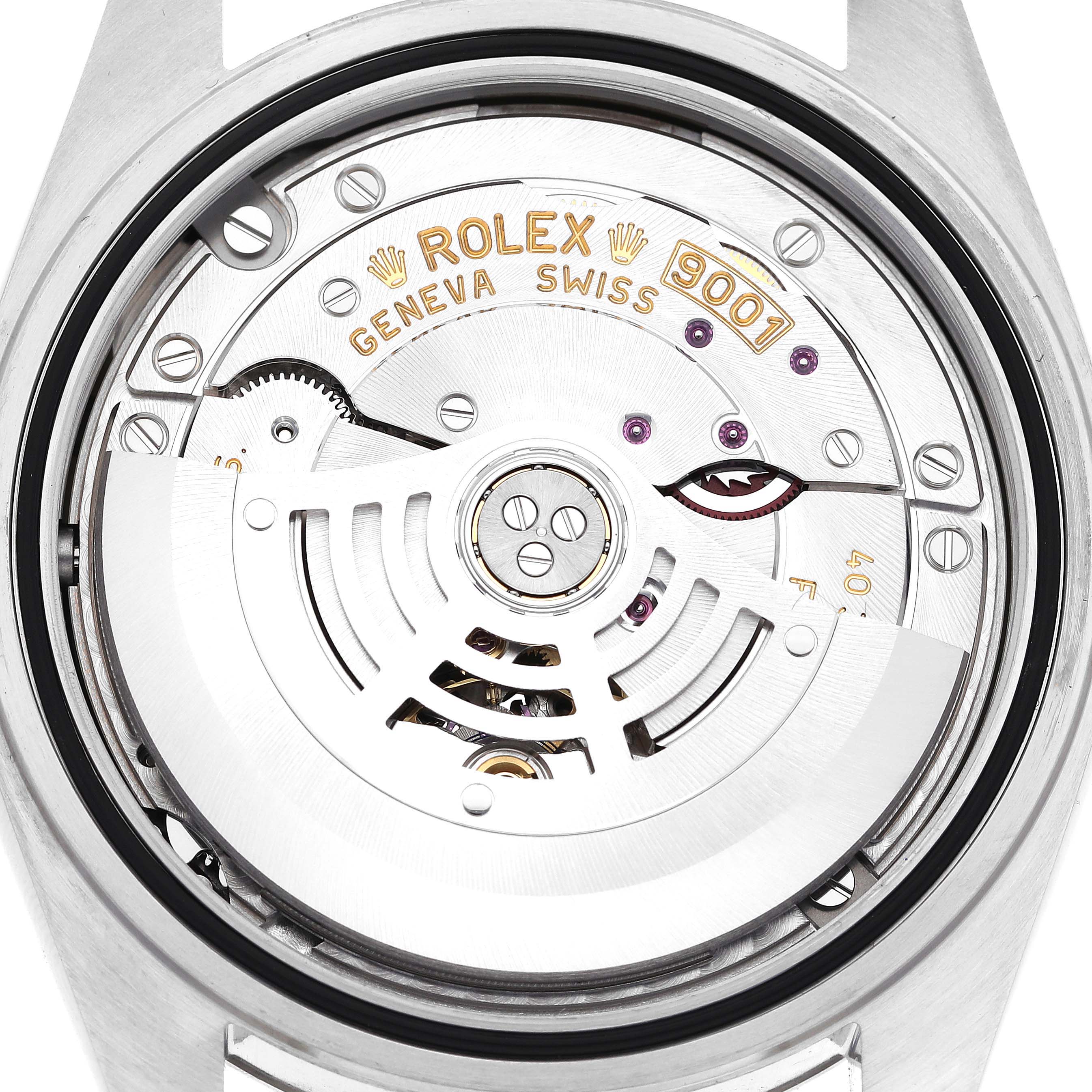 The image shows the movement mechanism of a Rolex Sky-Dweller 326934 Men's Stainless Steel Blue Dial 326934 Men's Stainless Steel Blue Dial watch from a back angle.