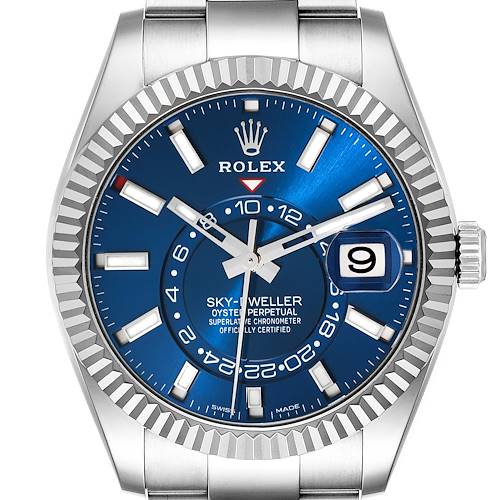 Photo of Rolex Sky-Dweller Blue Dial Steel White Gold Mens Watch 326934 Box Card